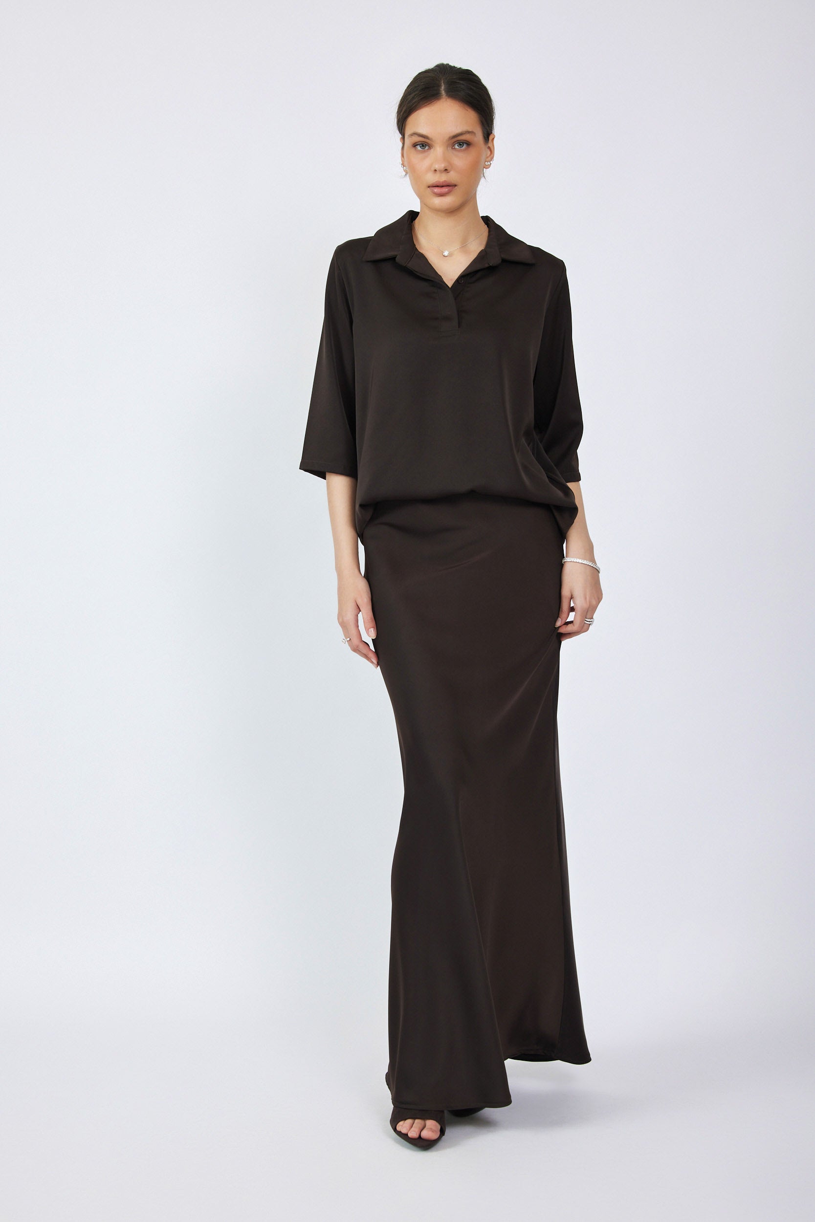 חולצת פולו סאטן שרוול 3/4