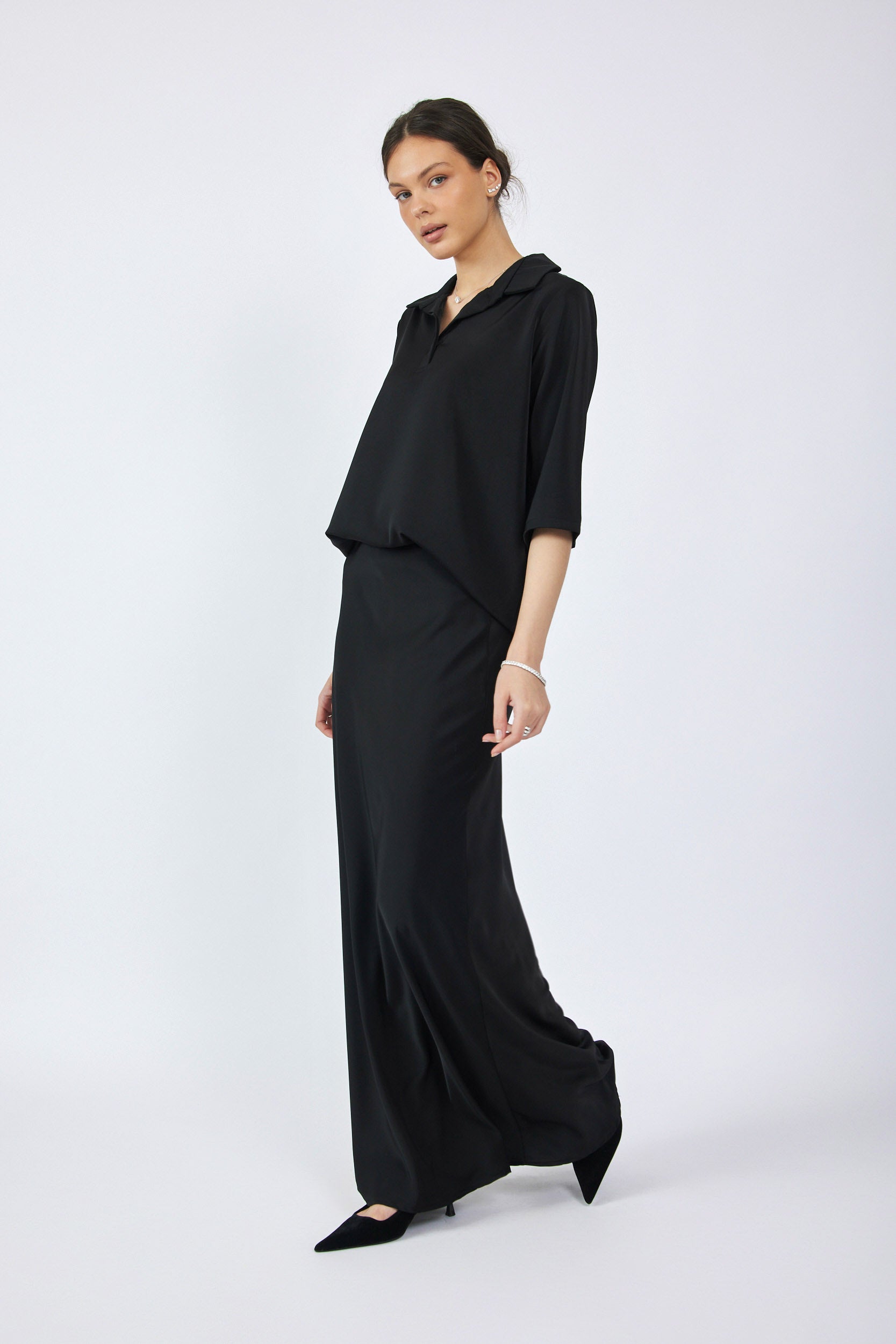 חולצת פולו סאטן שרוול 3/4