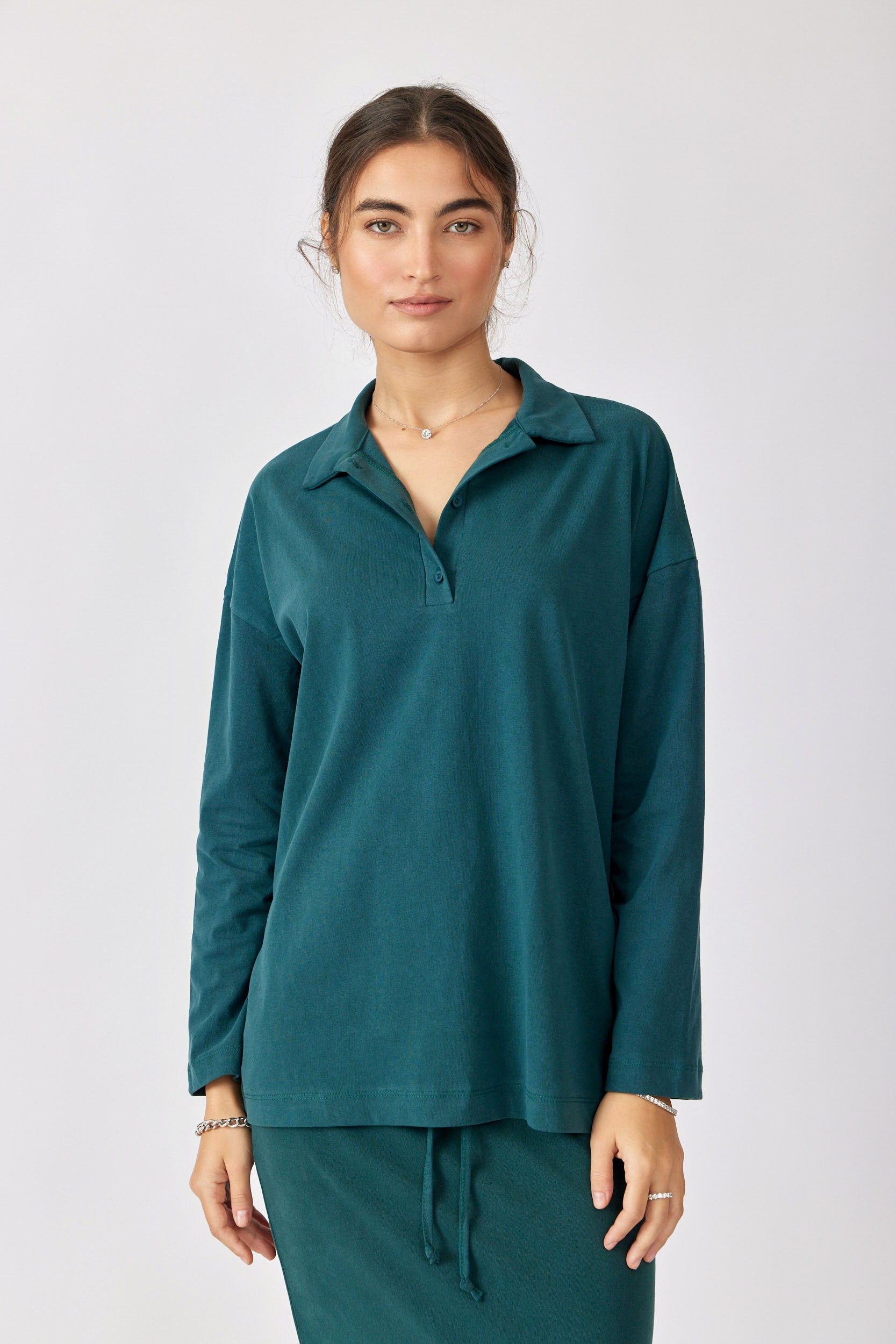 חולצת פולו פיגמנט שרוול ארוך