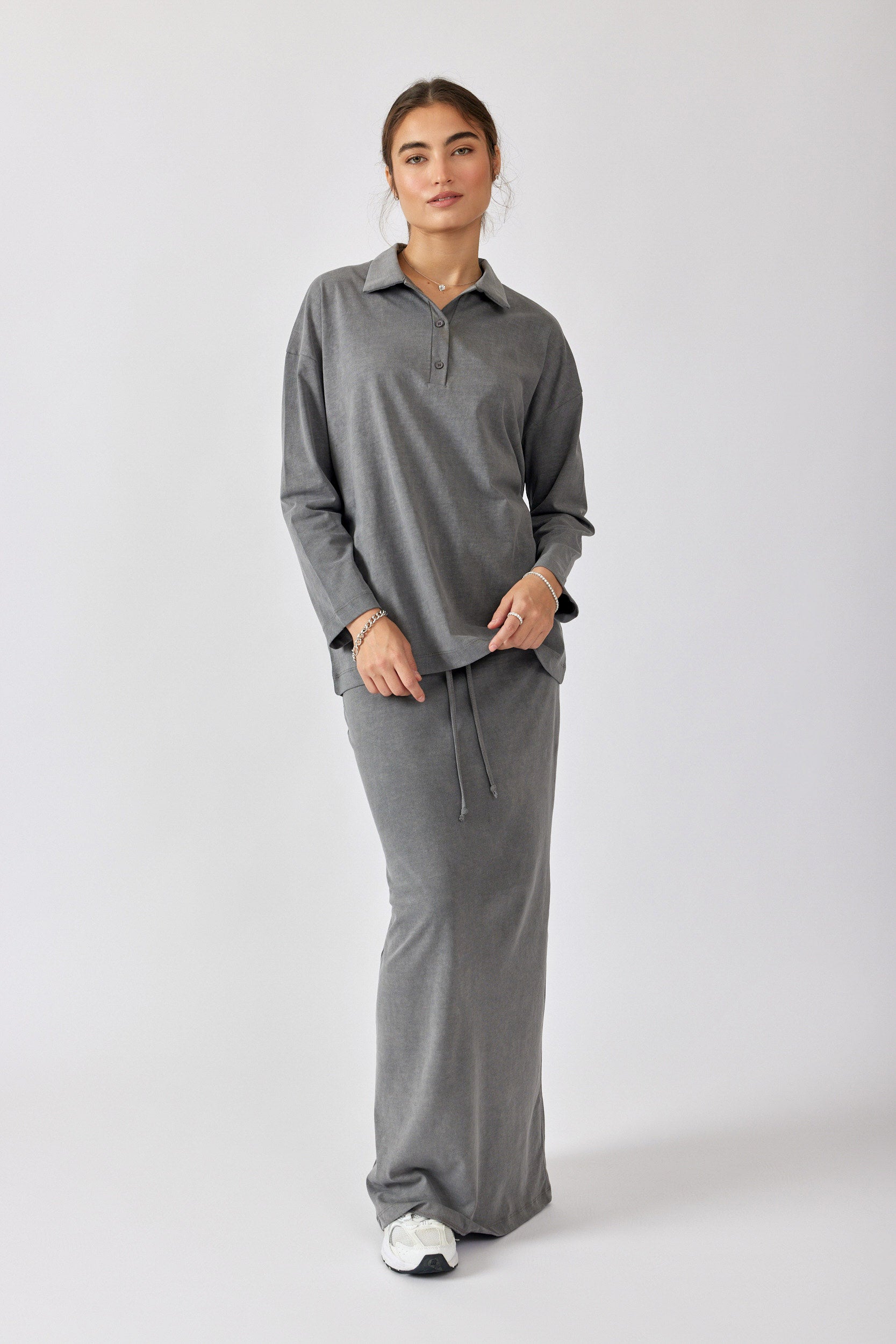 חולצת פולו פיגמנט שרוול ארוך