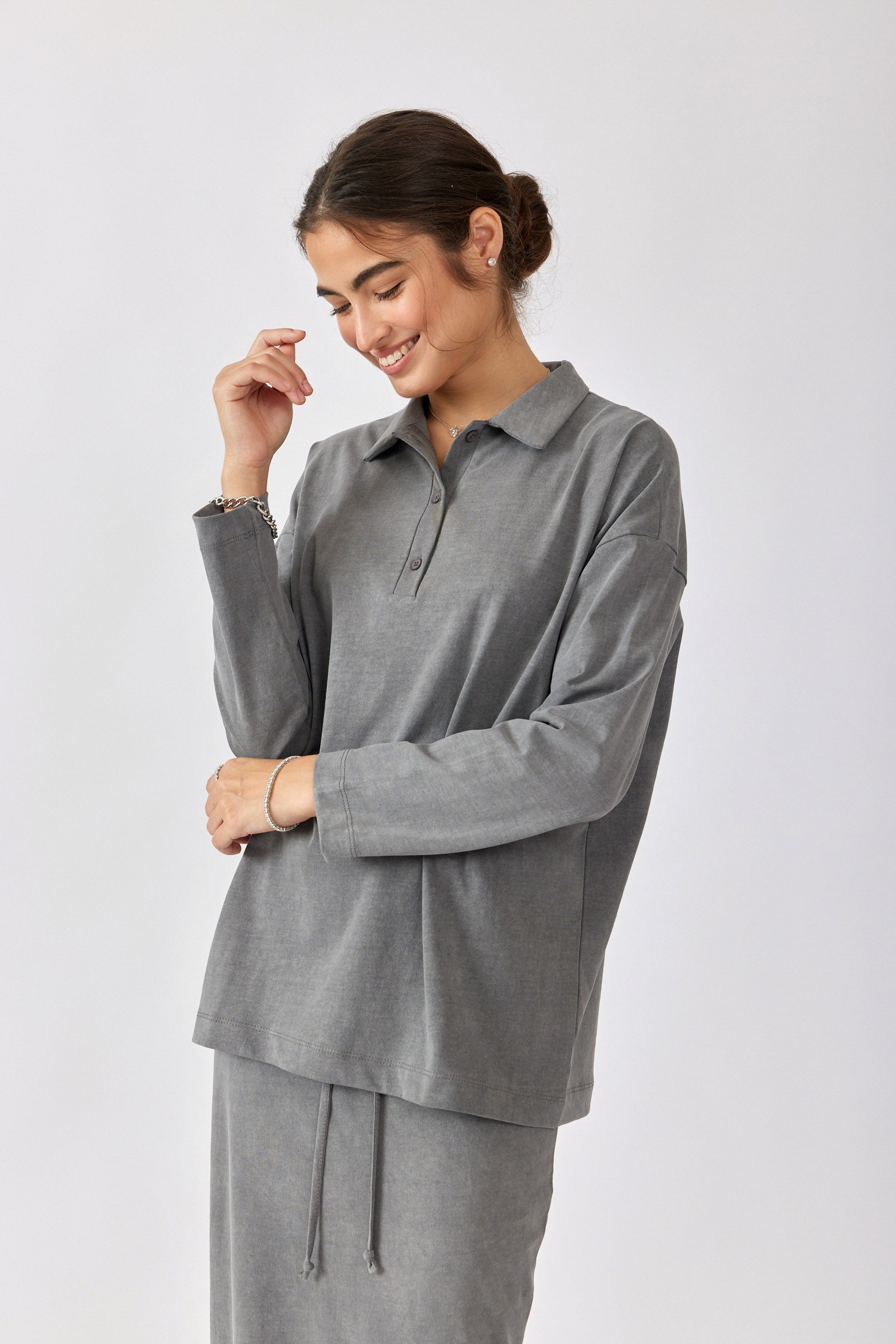 חולצת פולו פיגמנט שרוול ארוך