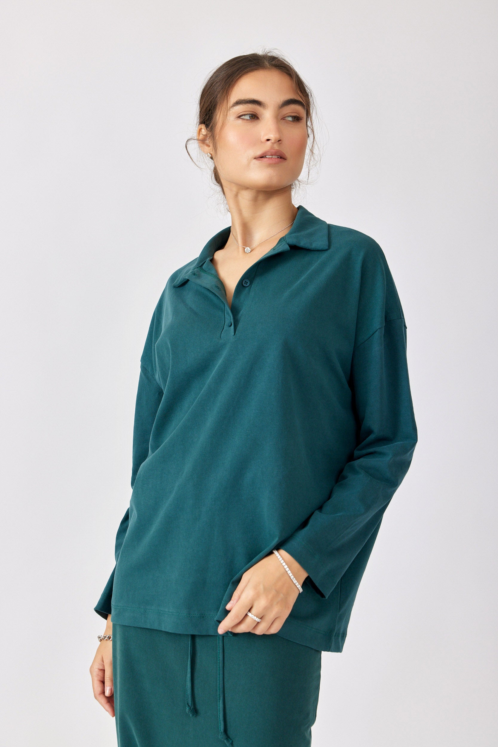 חולצת פולו פיגמנט שרוול ארוך