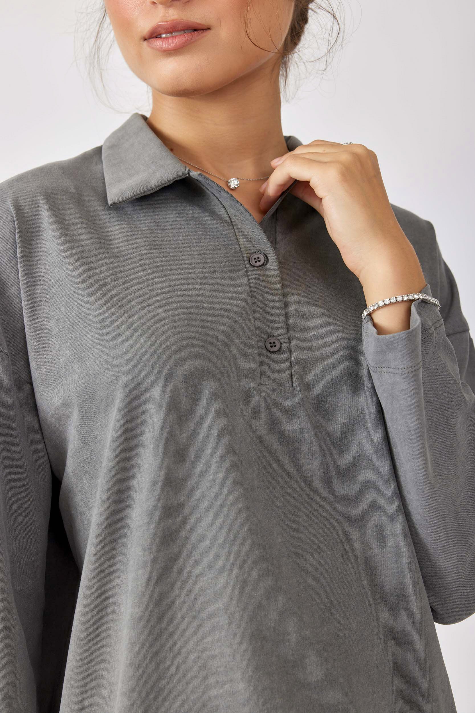 חולצת פולו פיגמנט שרוול ארוך