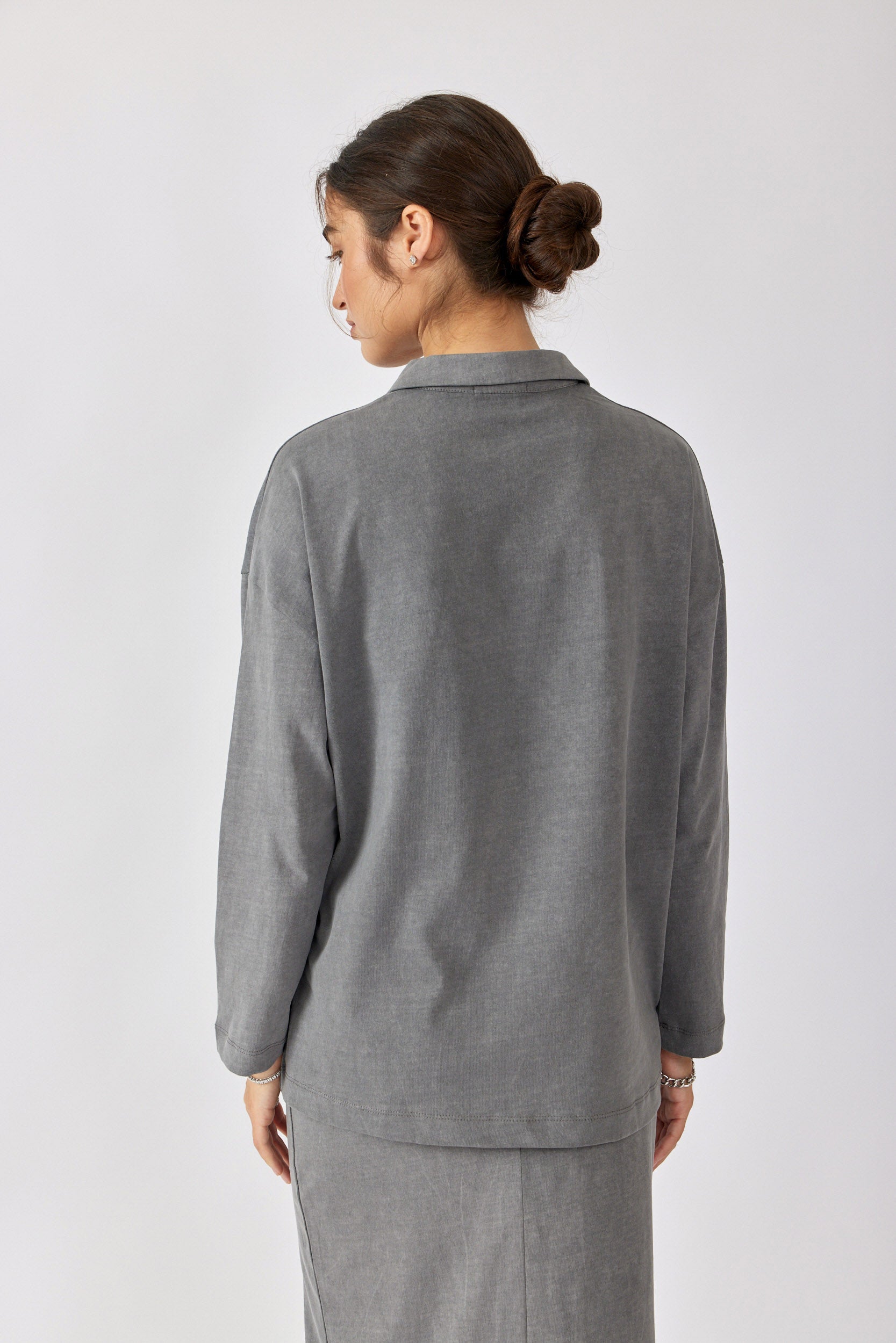 חולצת פולו פיגמנט שרוול ארוך