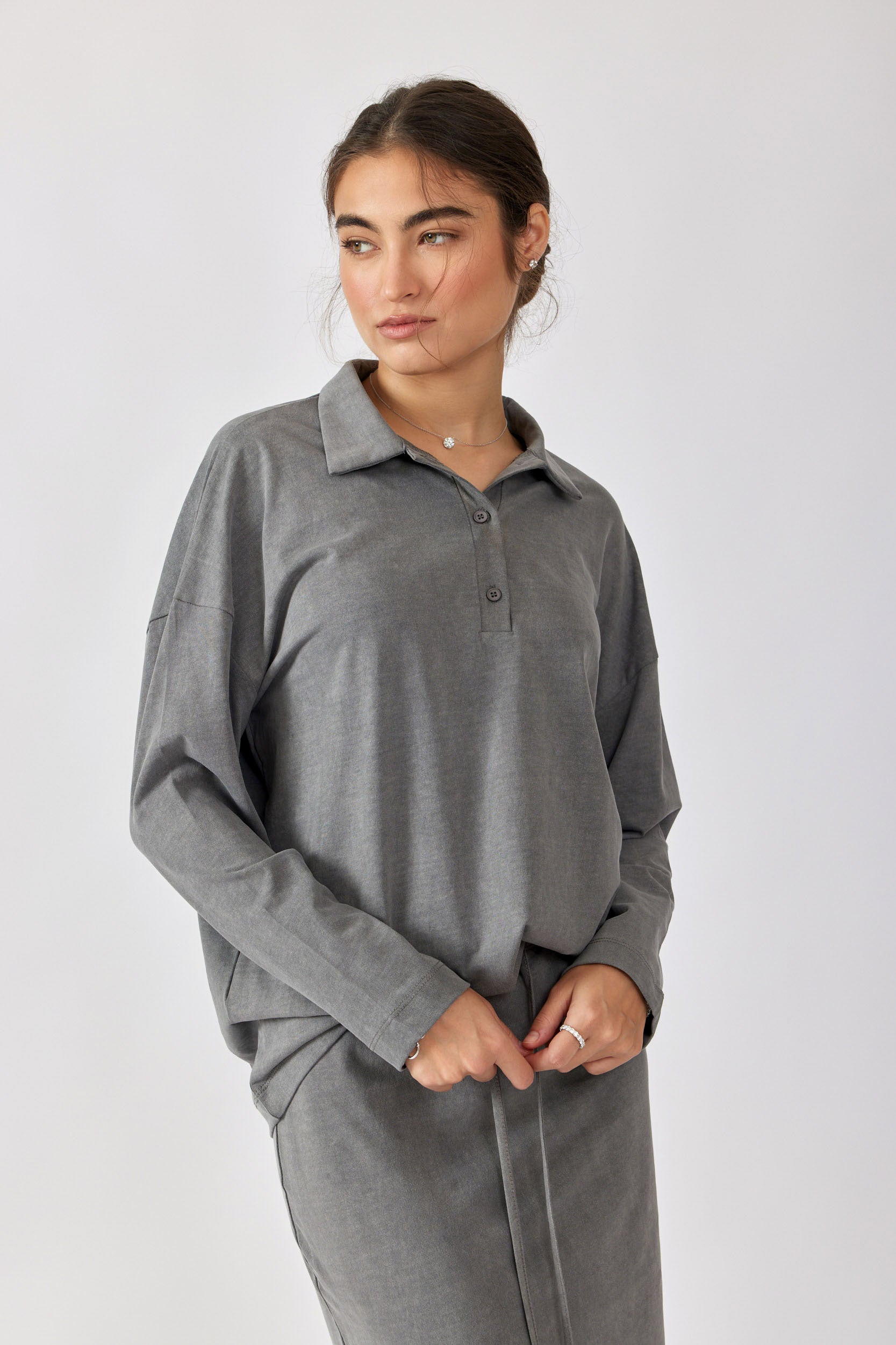 חולצת פולו פיגמנט שרוול ארוך