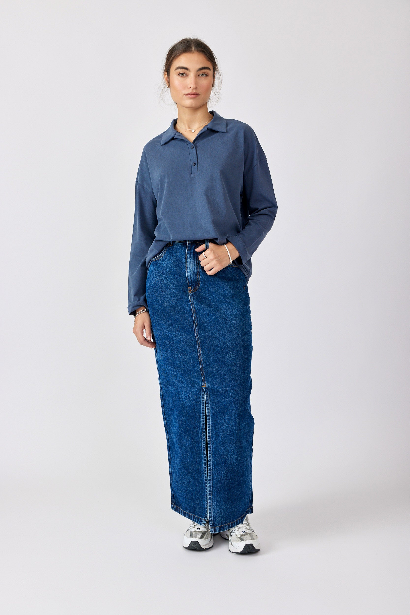 חולצת פולו פיגמנט שרוול ארוך