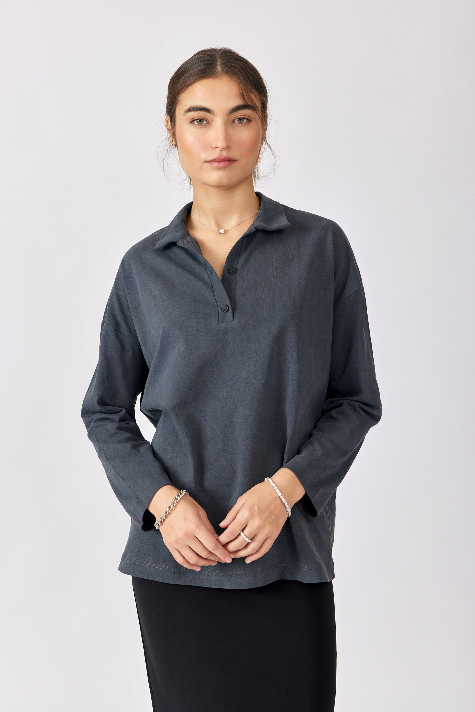 חולצת פולו פיגמנט שרוול ארוך