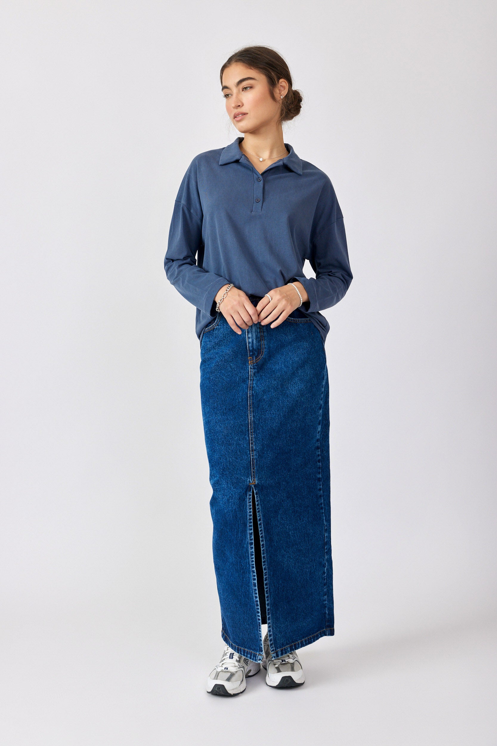 חולצת פולו פיגמנט שרוול ארוך