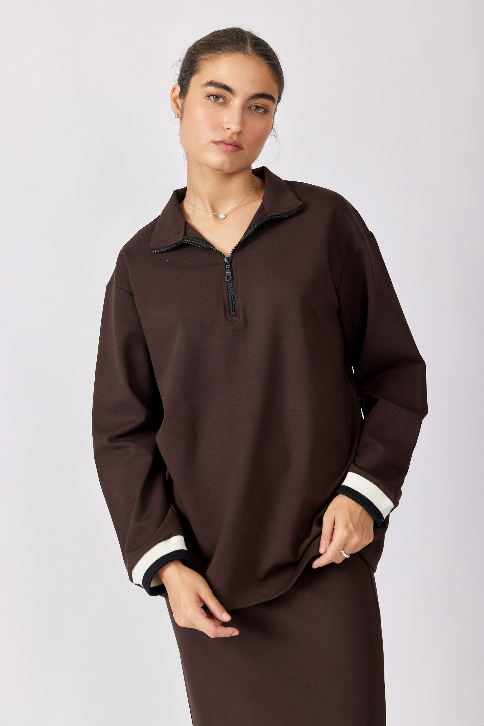 חולצת רוכסן ג'רסי שרוול ארוך