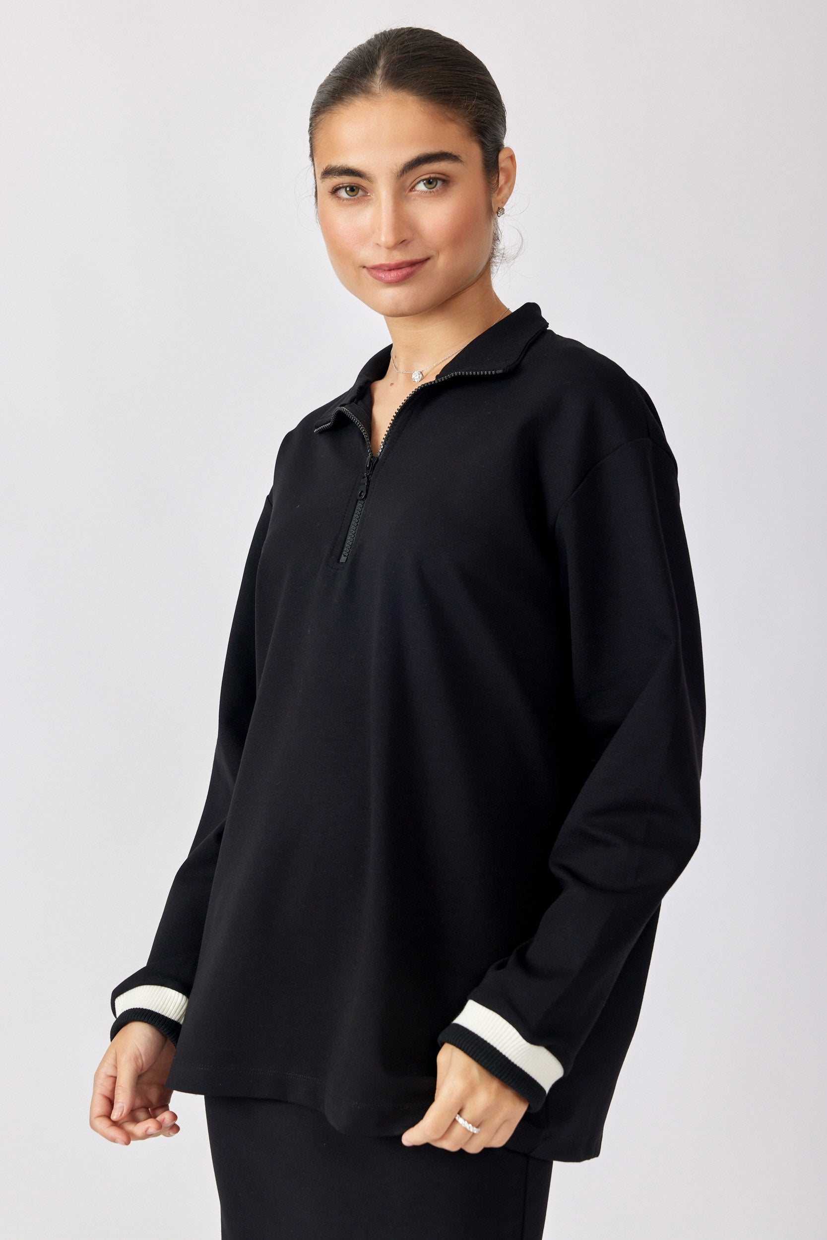 חולצת רוכסן ג'רסי שרוול ארוך