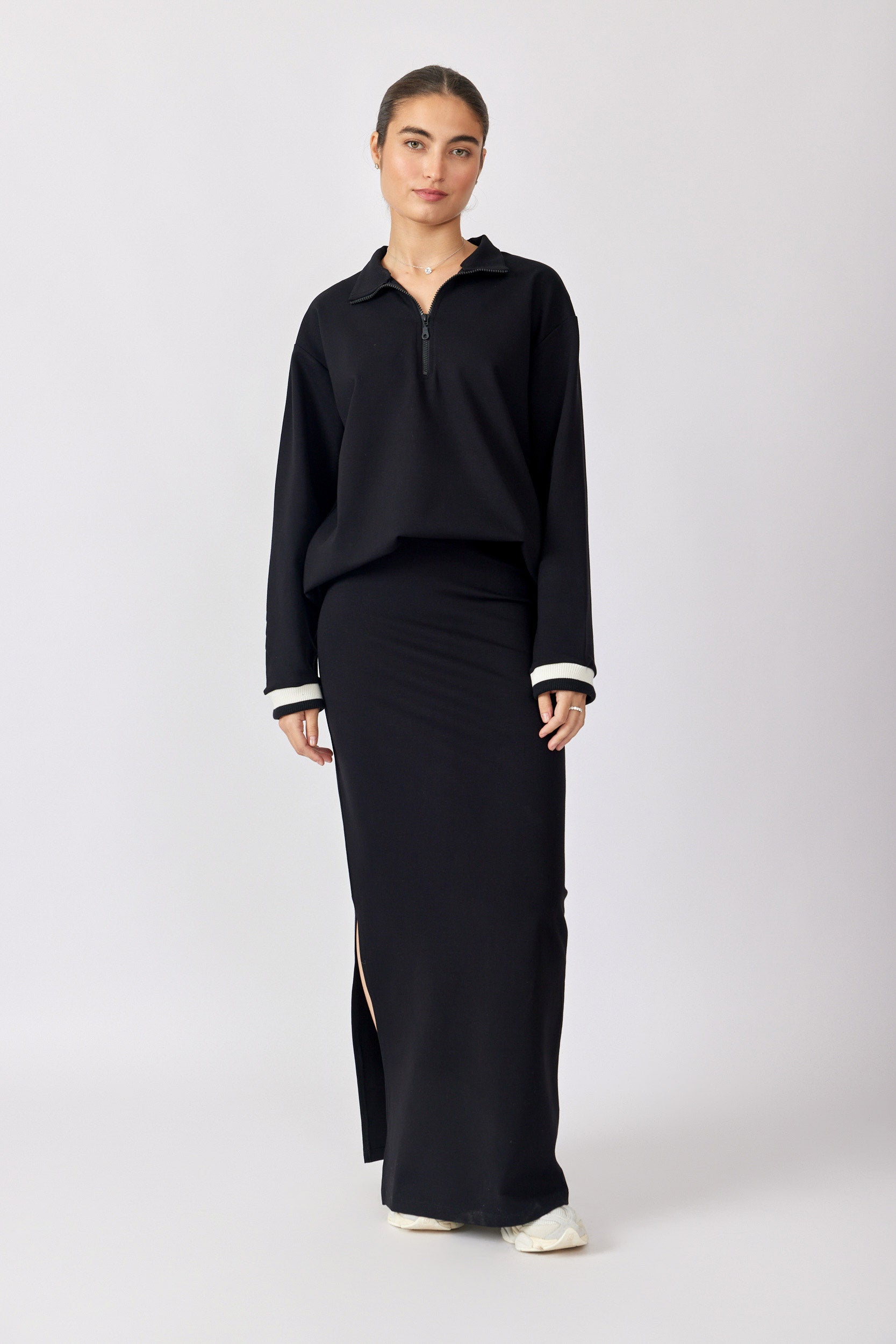 חולצת רוכסן ג'רסי שרוול ארוך