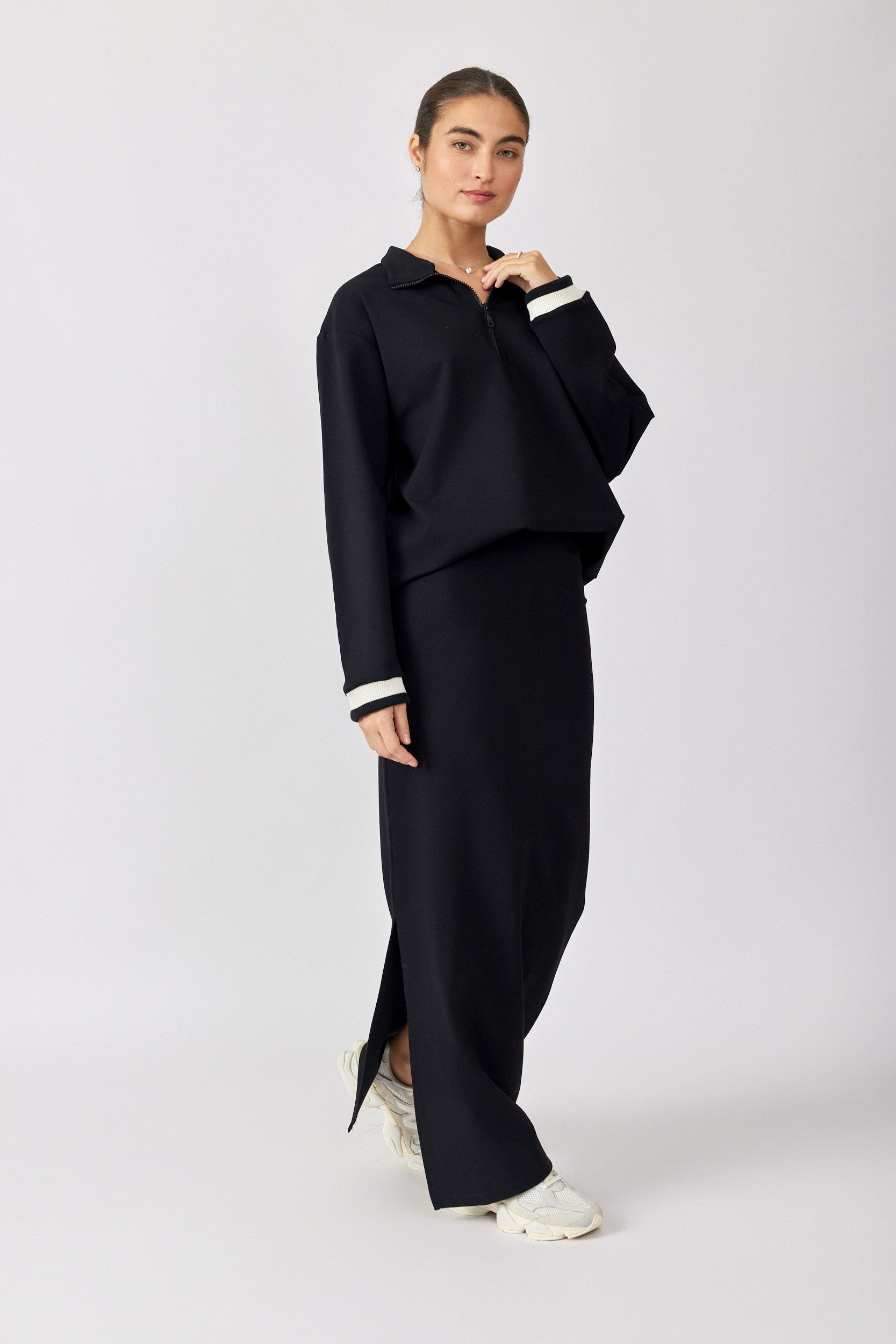 חולצת רוכסן ג'רסי שרוול ארוך