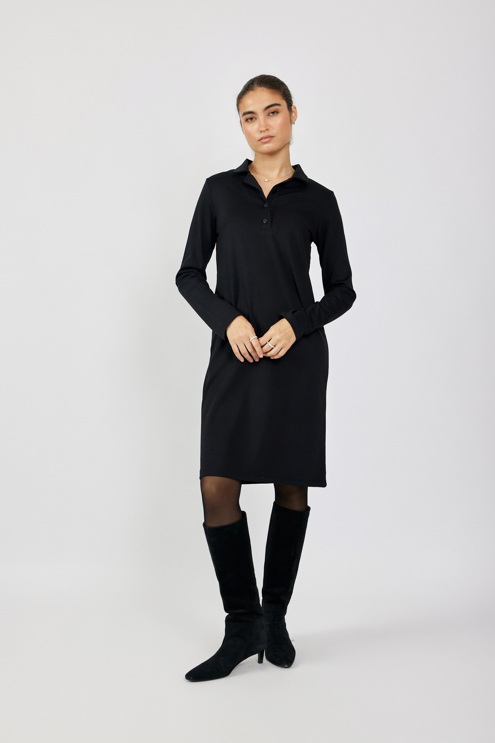 שמלת פולו ג'רסי קצרה שרוול ארוך