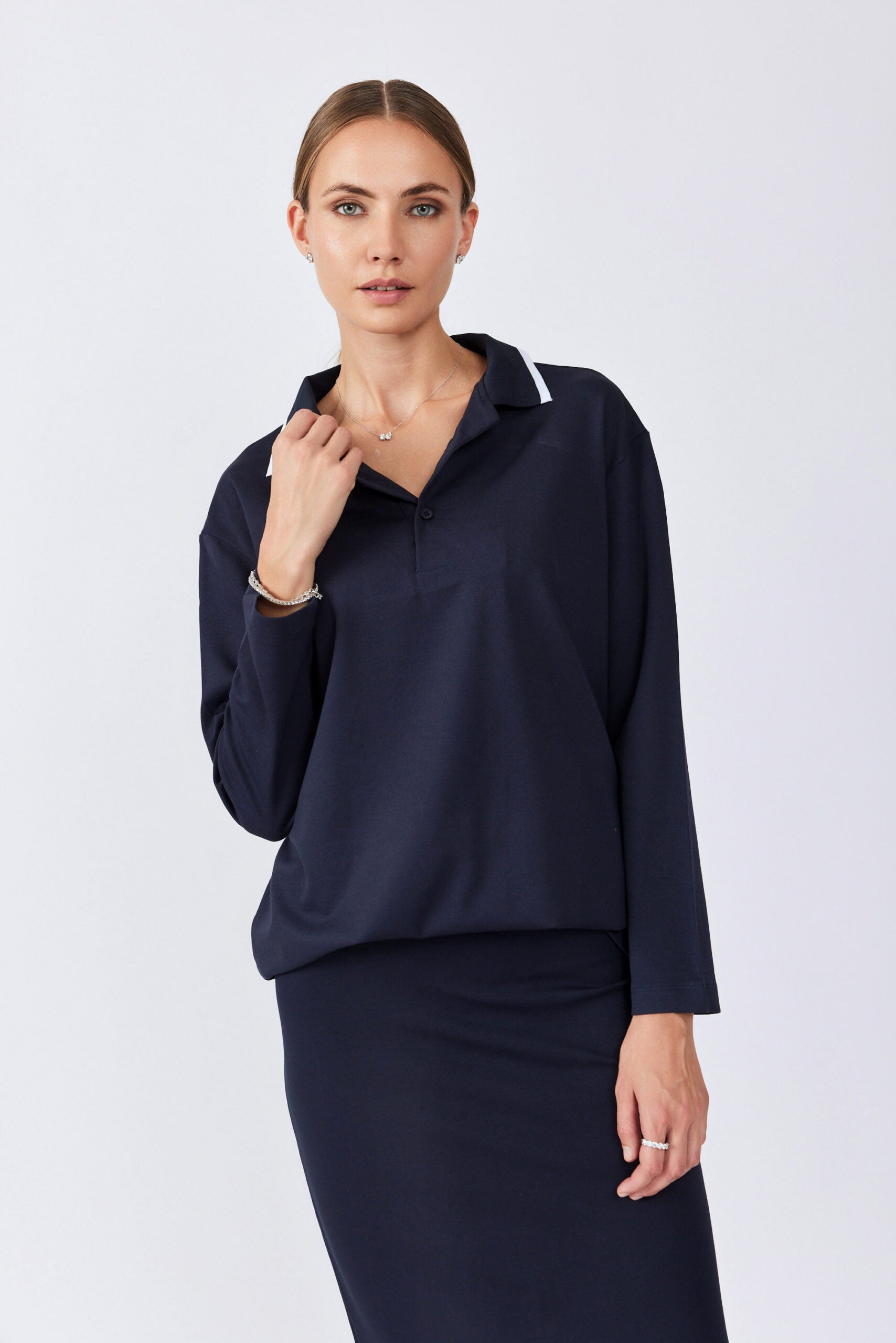 חולצת פולו ג'רסי צווארון פסים