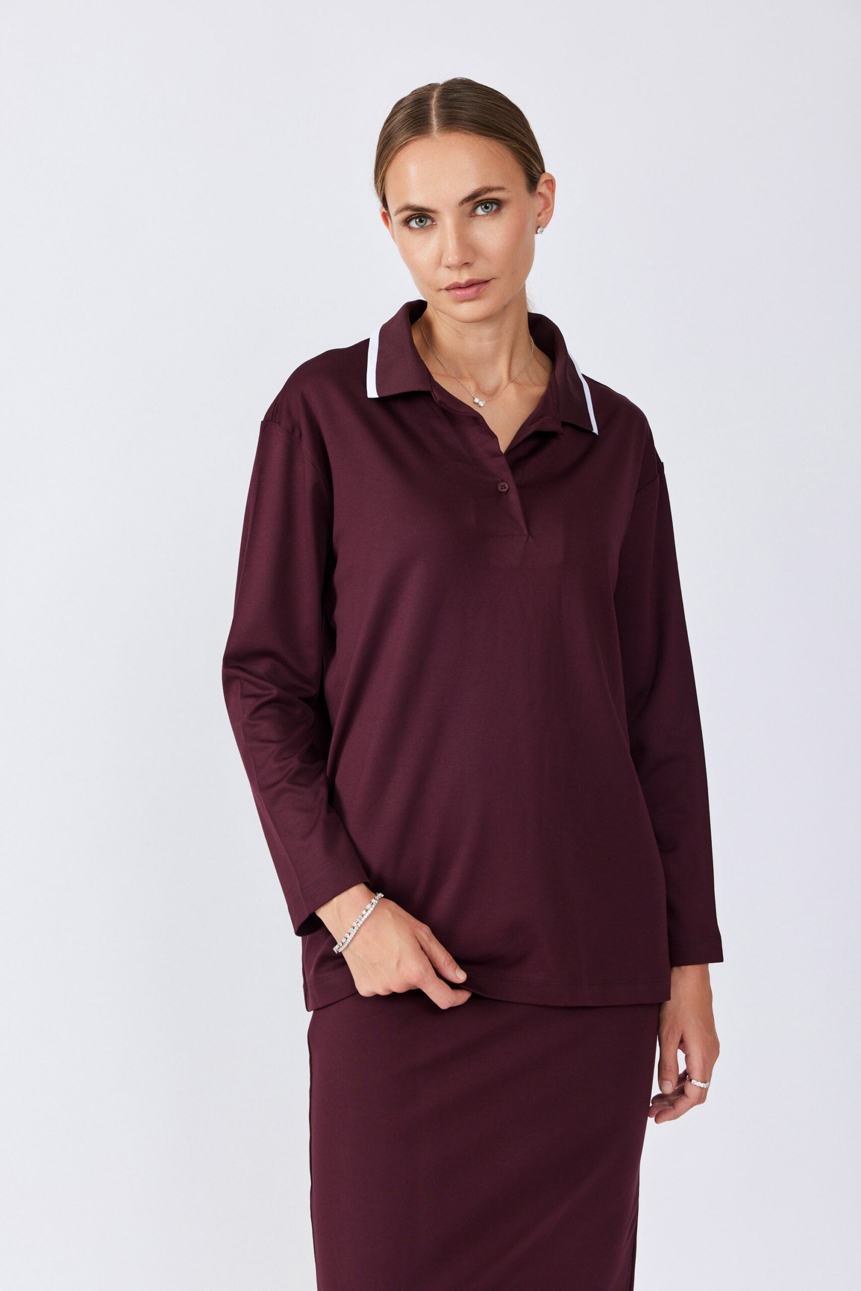 חולצת פולו ג'רסי צווארון פסים