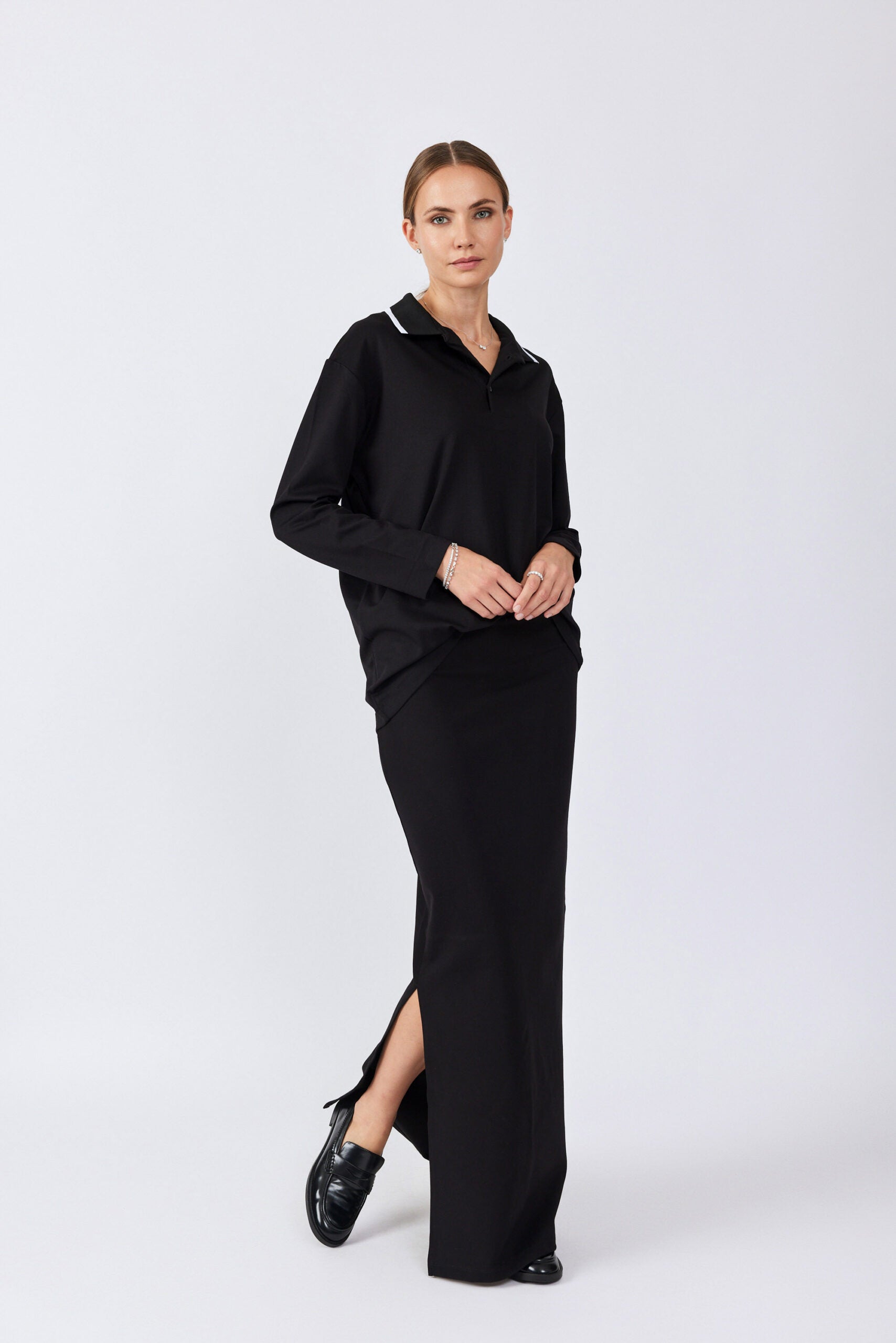 חולצת פולו ג'רסי צווארון פסים