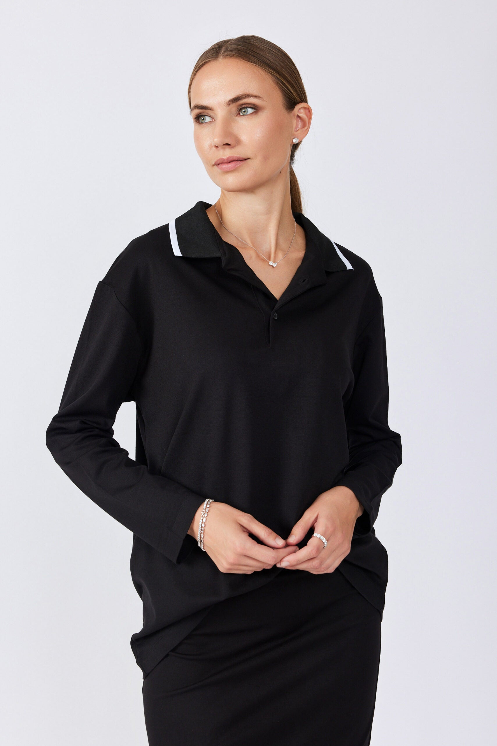 חולצת פולו ג'רסי צווארון פסים