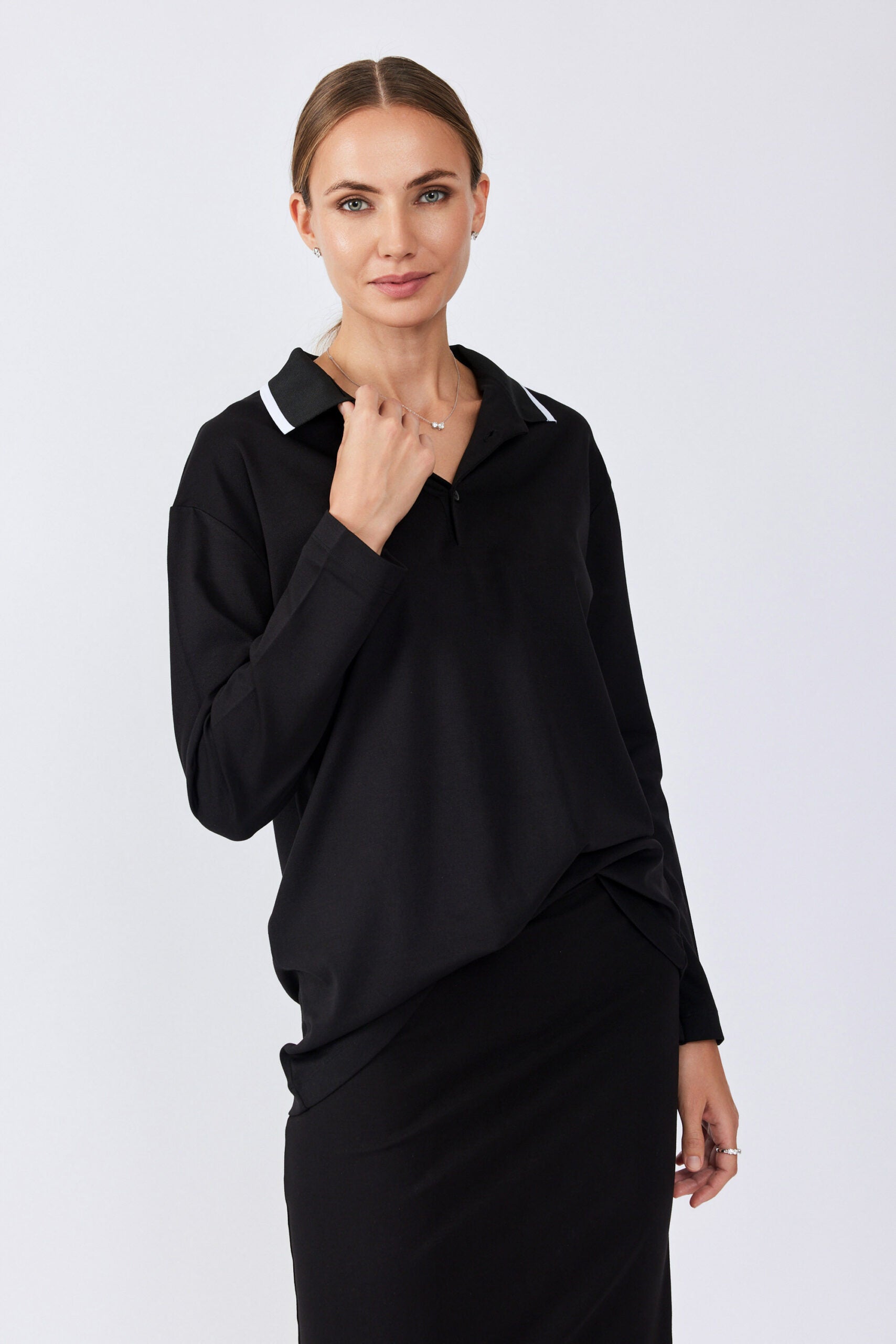 חולצת פולו ג'רסי צווארון פסים