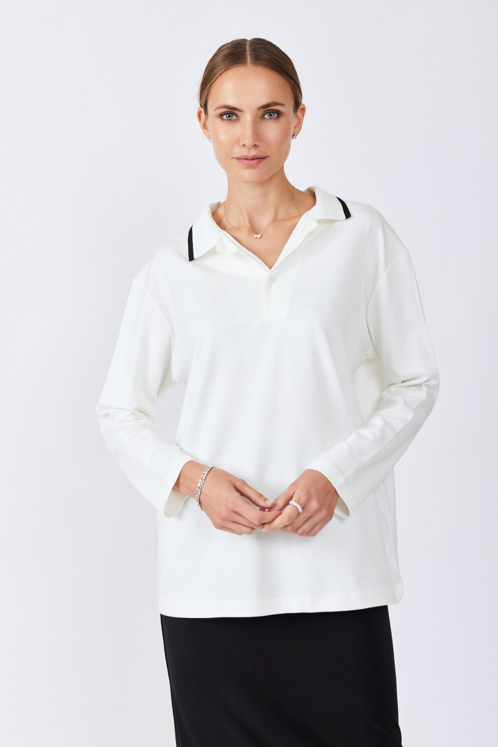 חולצת פולו ג'רסי צווארון פסים