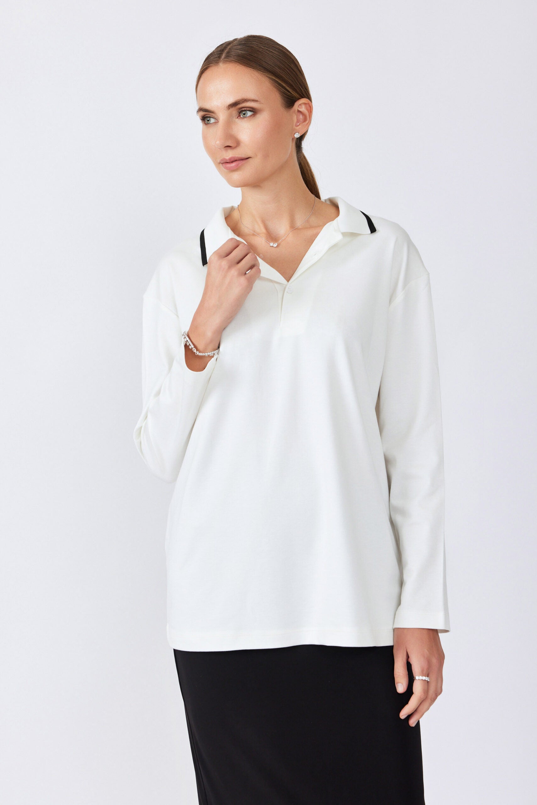 חולצת פולו ג'רסי צווארון פסים