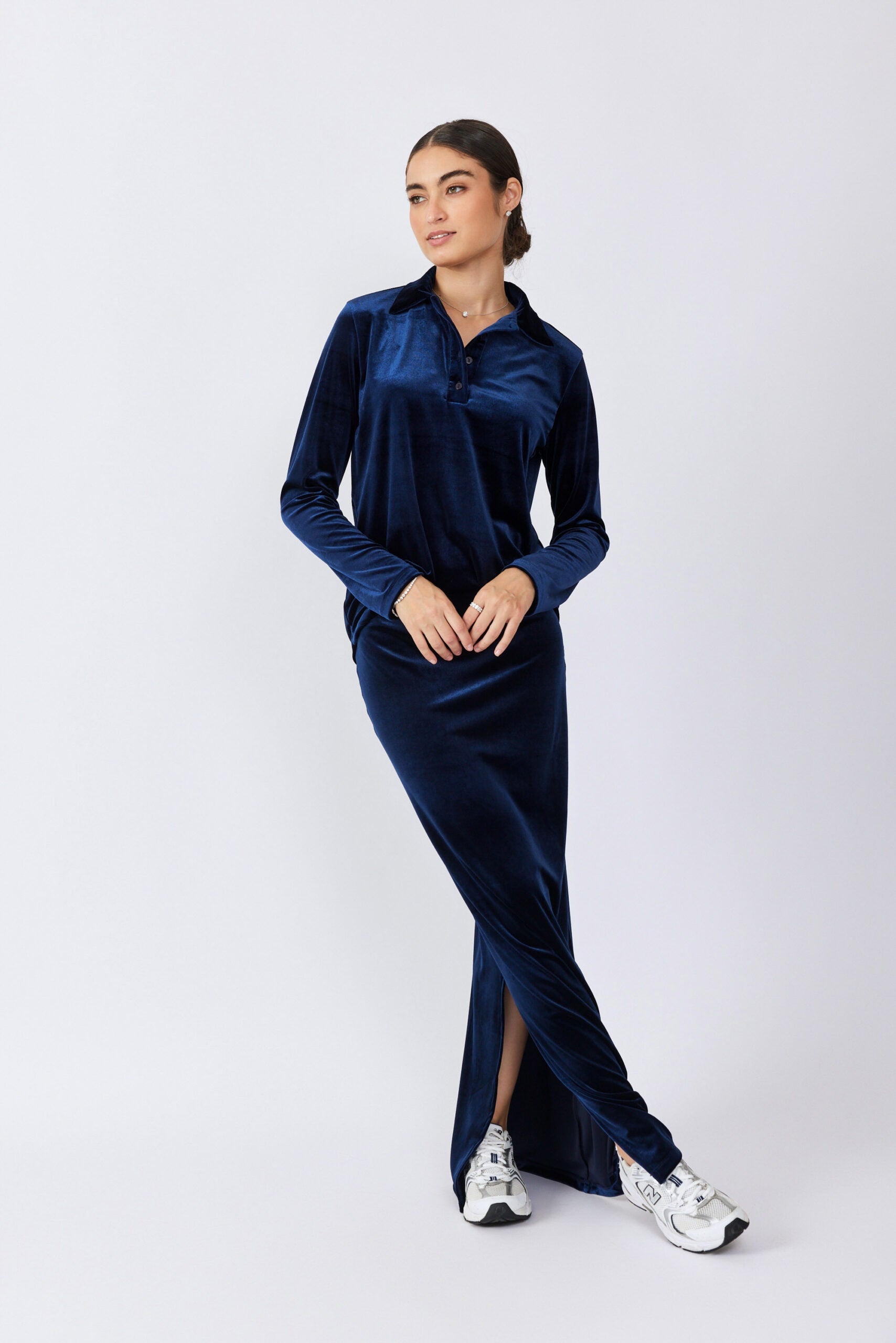 חצאית קטיפה מקסי + שסע