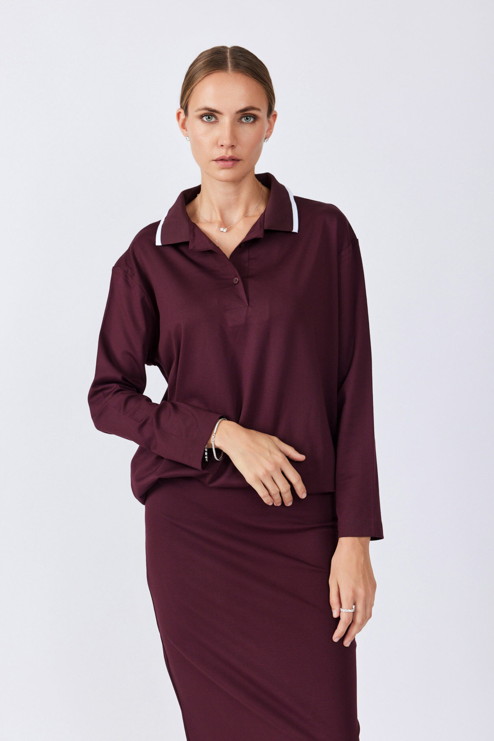 חולצת פולו ג'רסי צווארון פסים