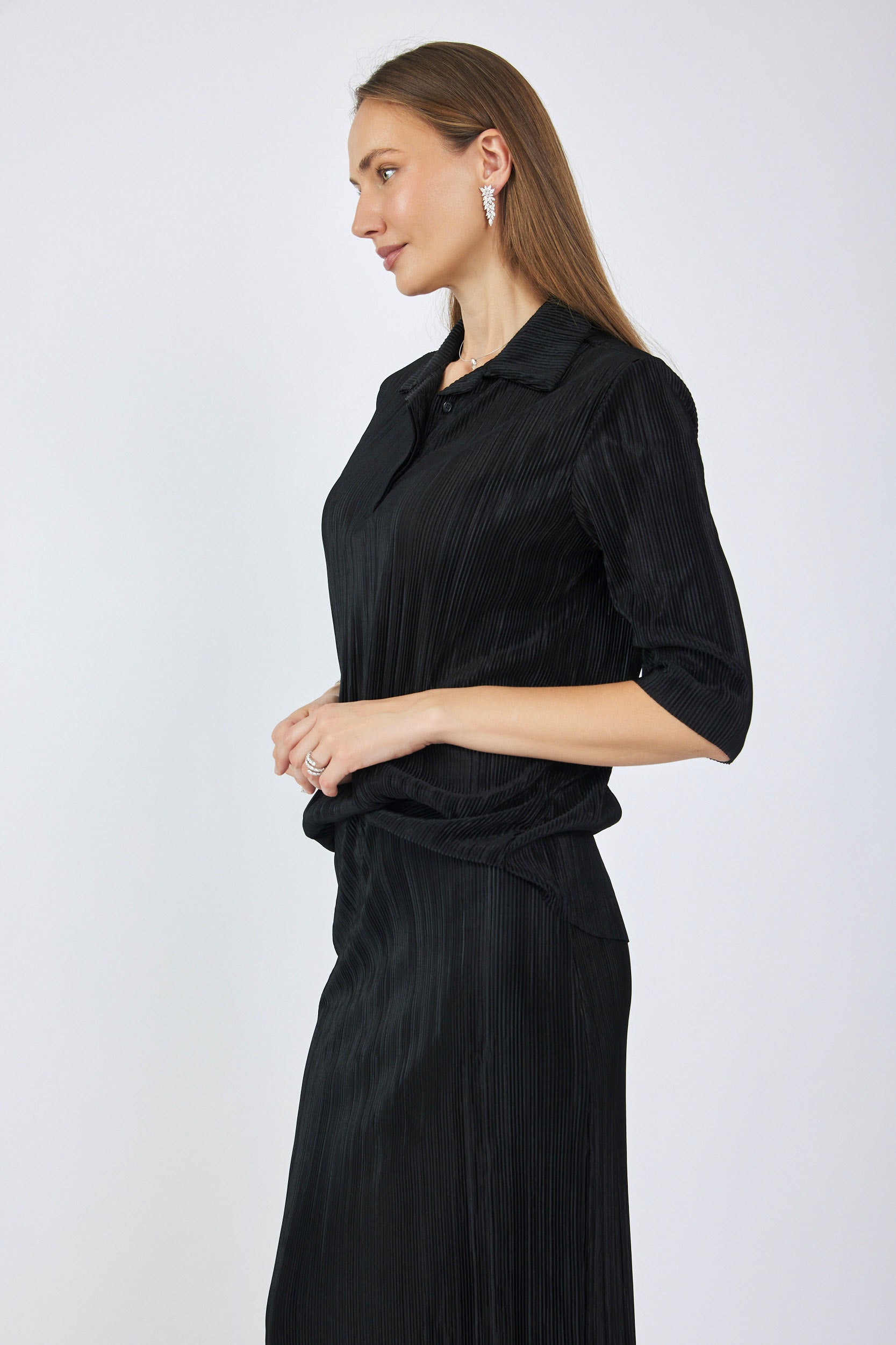 חולצת פולו פליסה כפתורים נסתרים