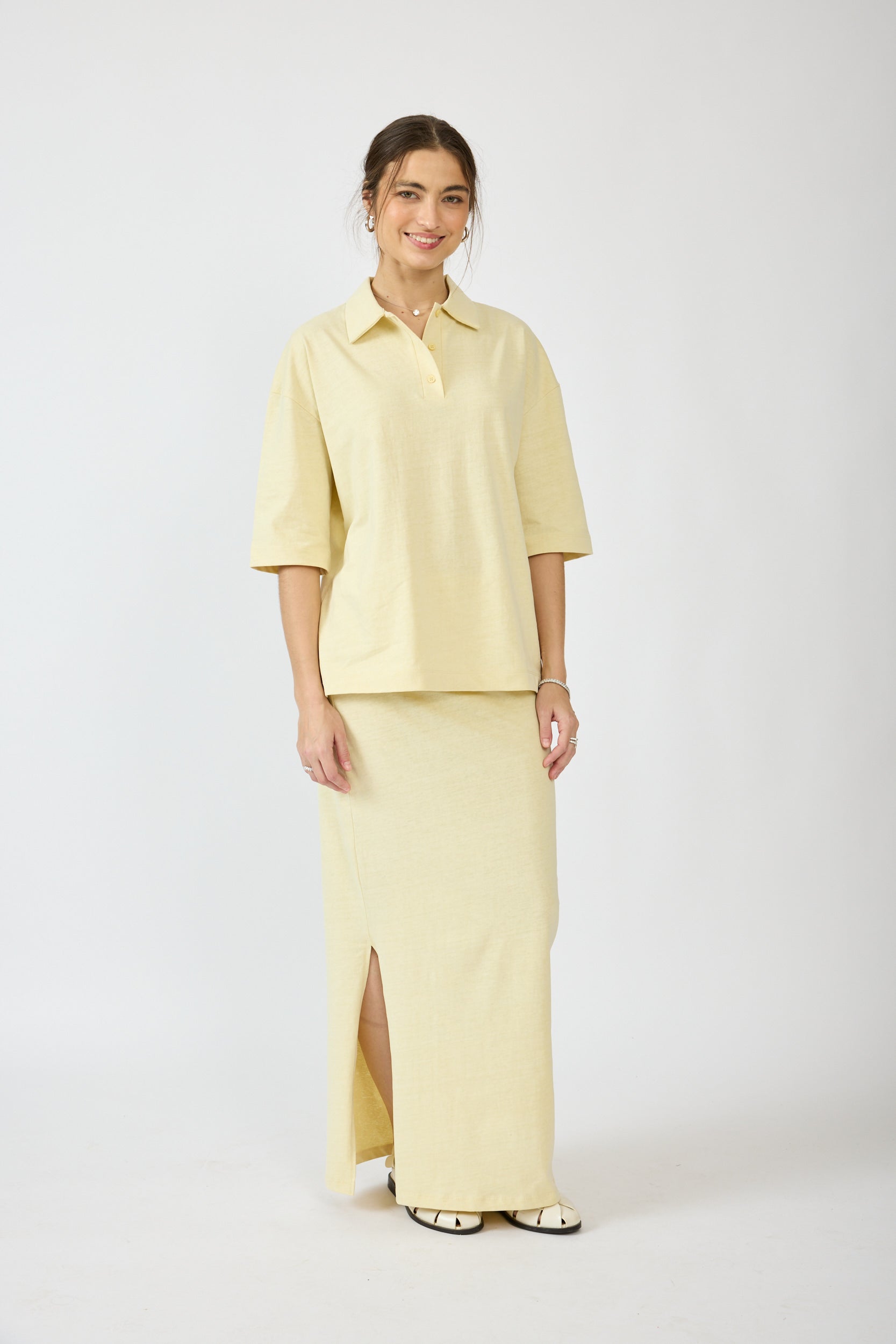 חולצת פולו פיגמנט שרוול 3/4