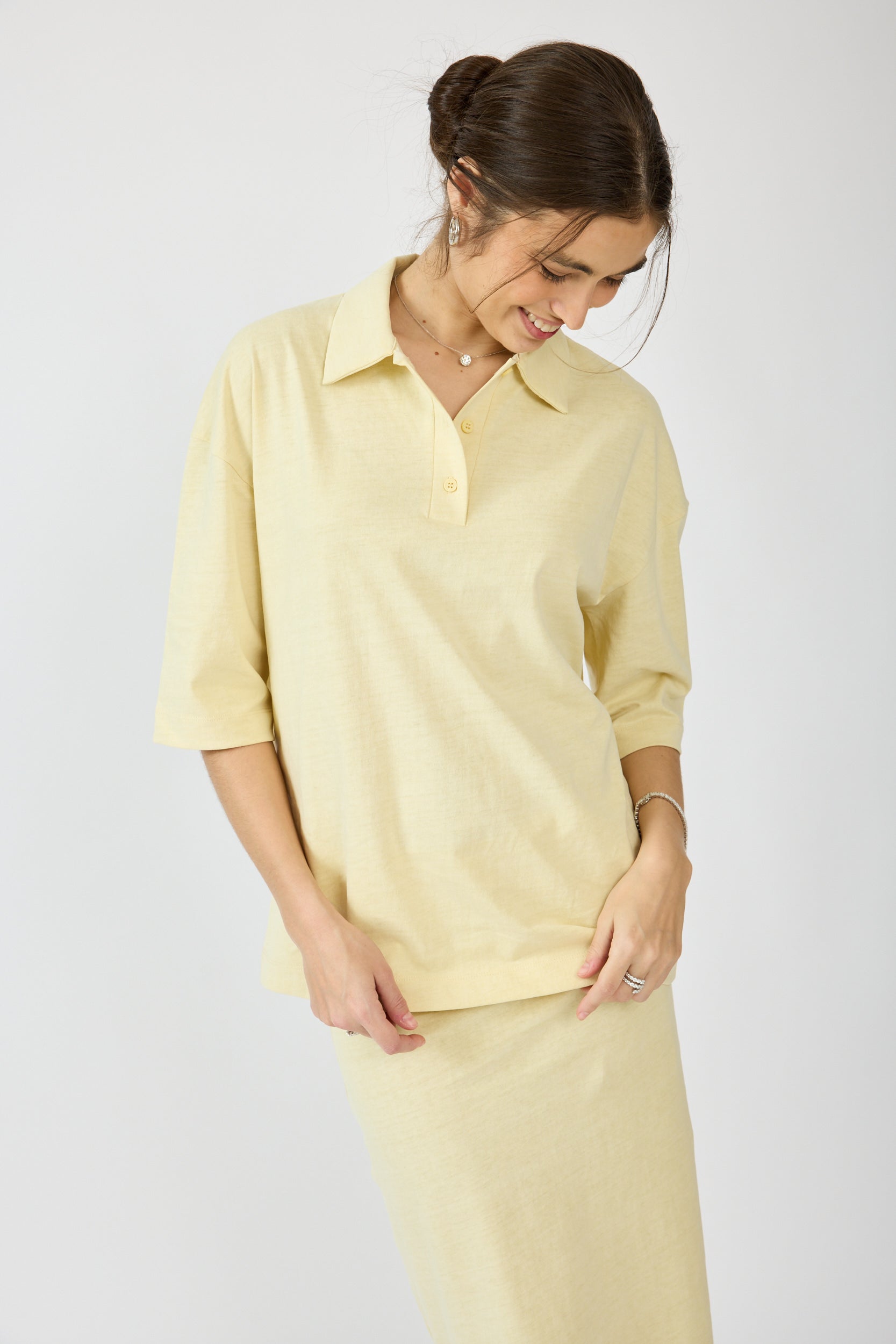 חולצת פולו פיגמנט שרוול 3/4