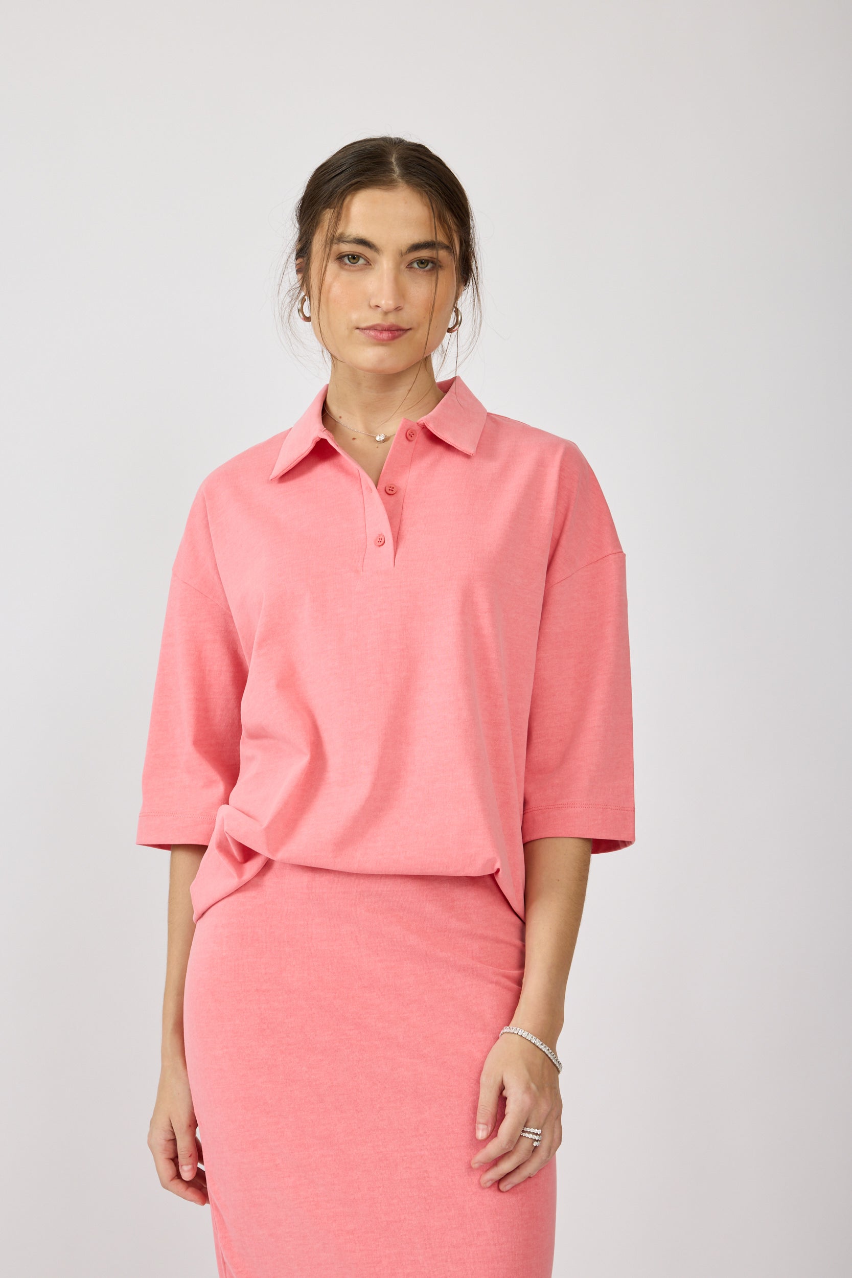 חולצת פולו פיגמנט שרוול 3/4