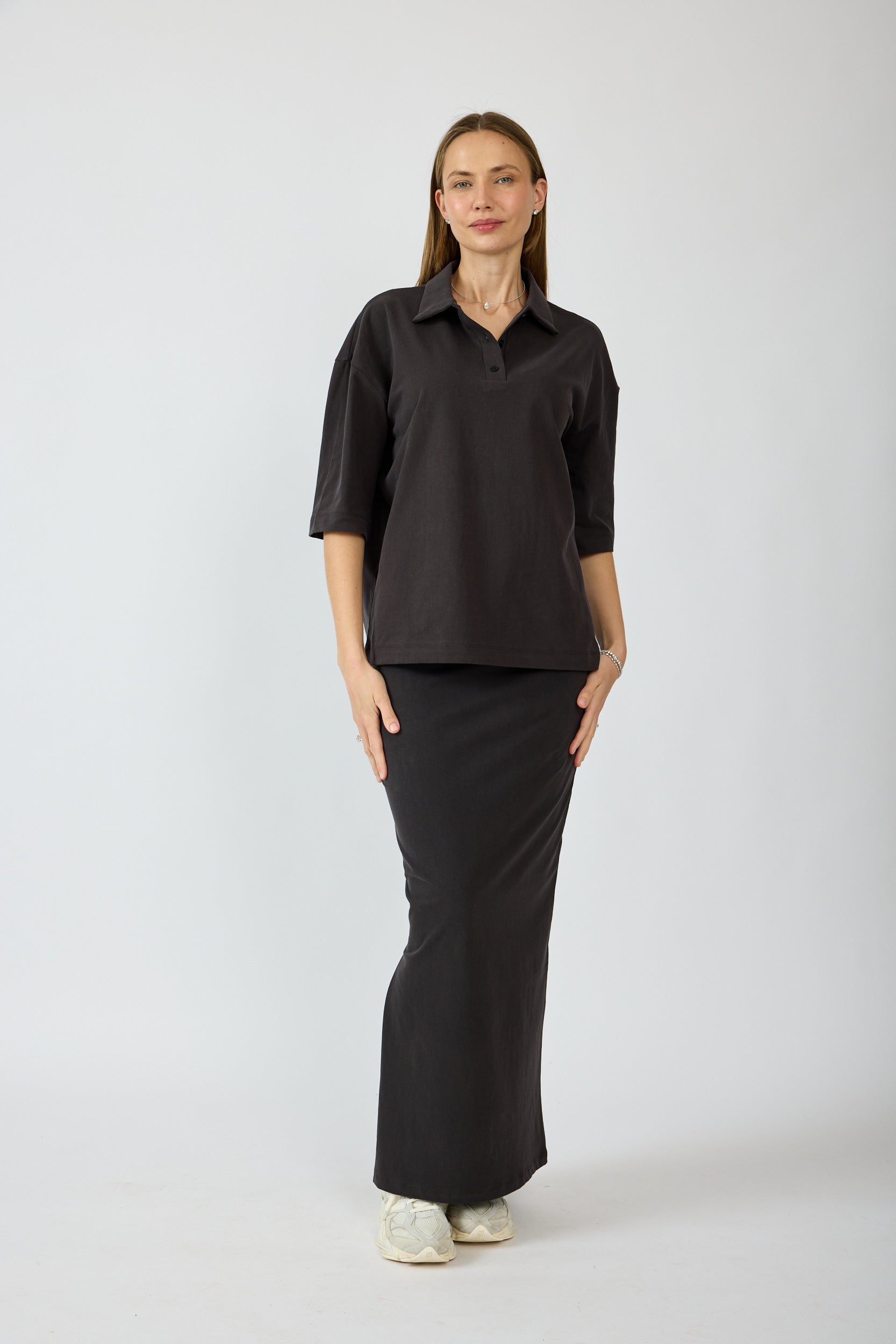 חולצת פולו פיגמנט שרוול 3/4