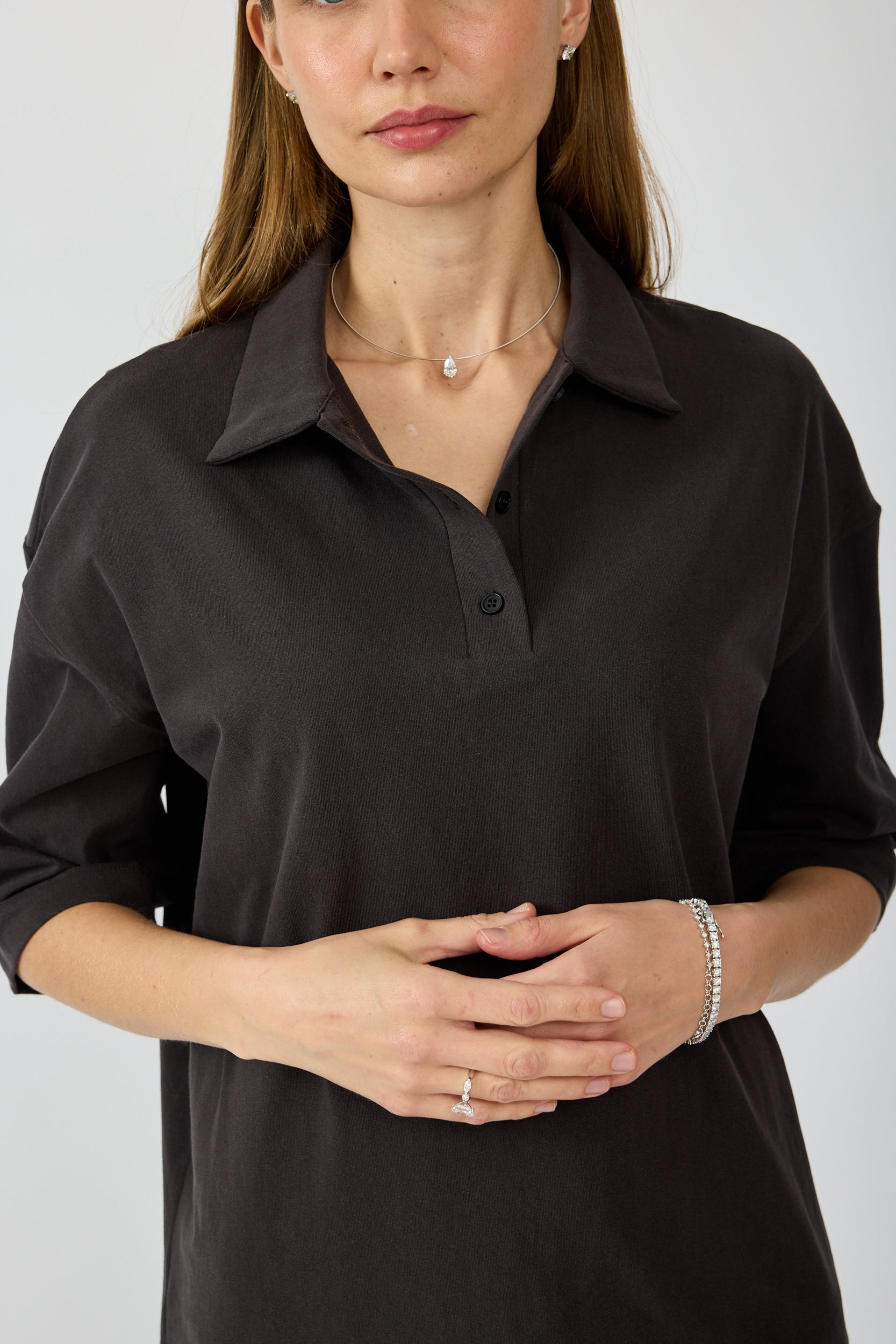 חולצת פולו פיגמנט שרוול 3/4