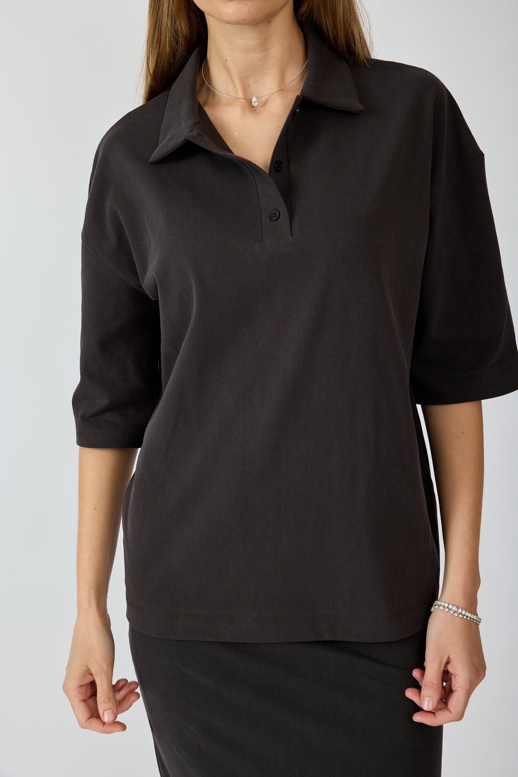 חולצת פולו פיגמנט שרוול 3/4