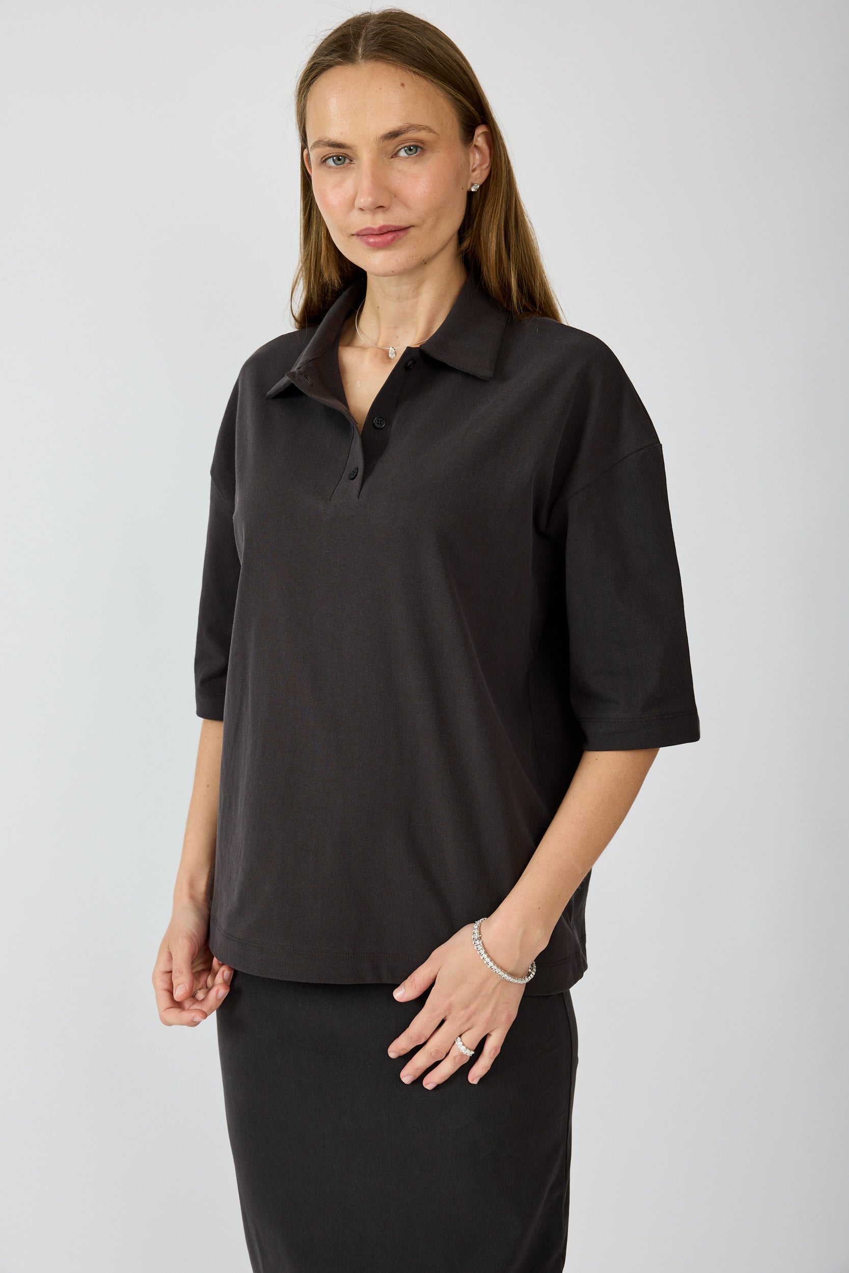 חולצת פולו פיגמנט שרוול 3/4