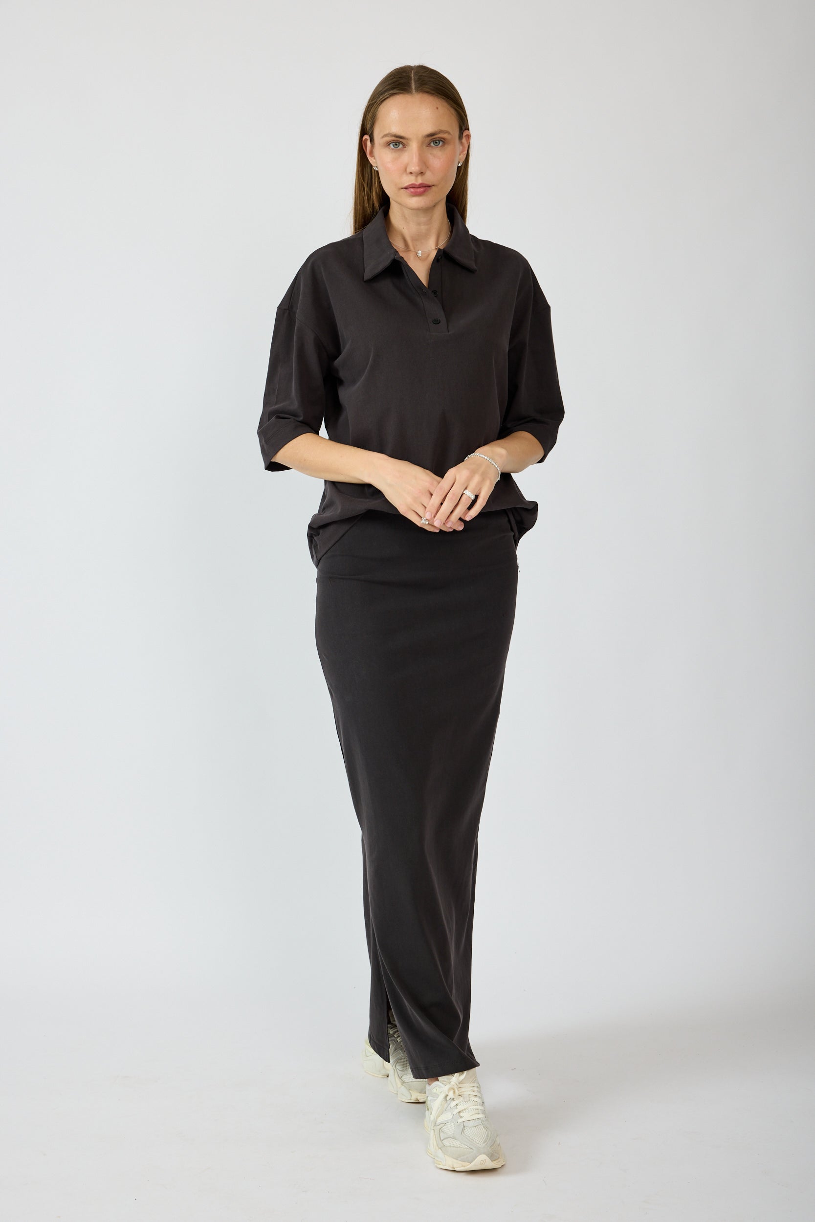 חולצת פולו פיגמנט שרוול 3/4