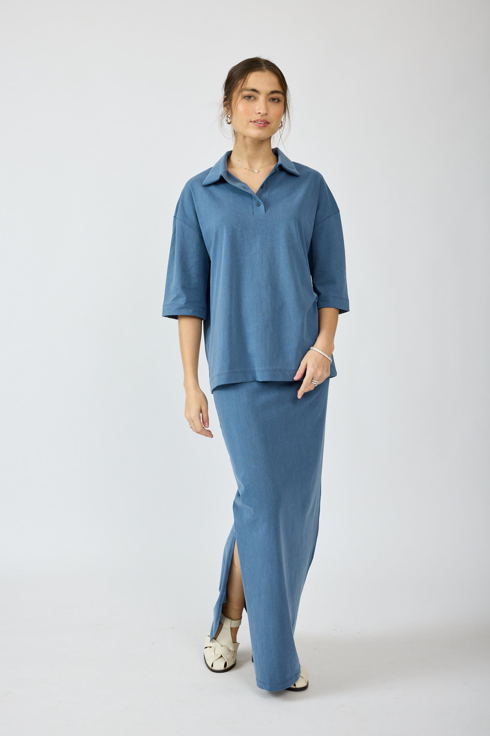 חולצת פולו פיגמנט שרוול 3/4