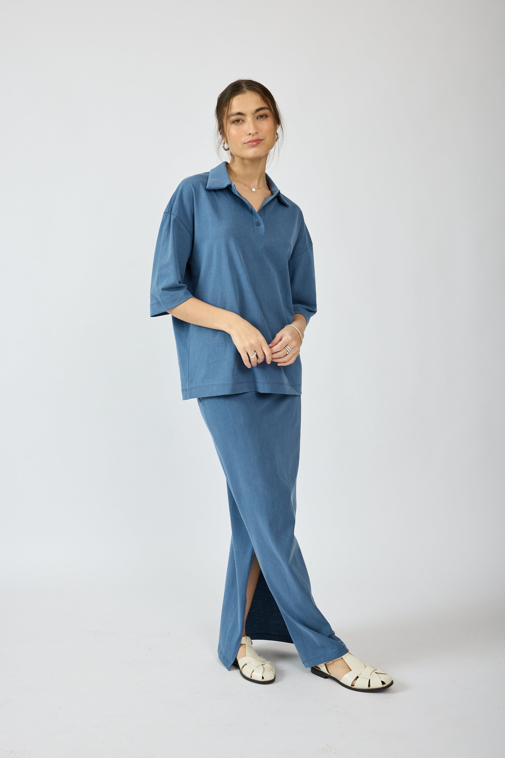 חולצת פולו פיגמנט שרוול 3/4