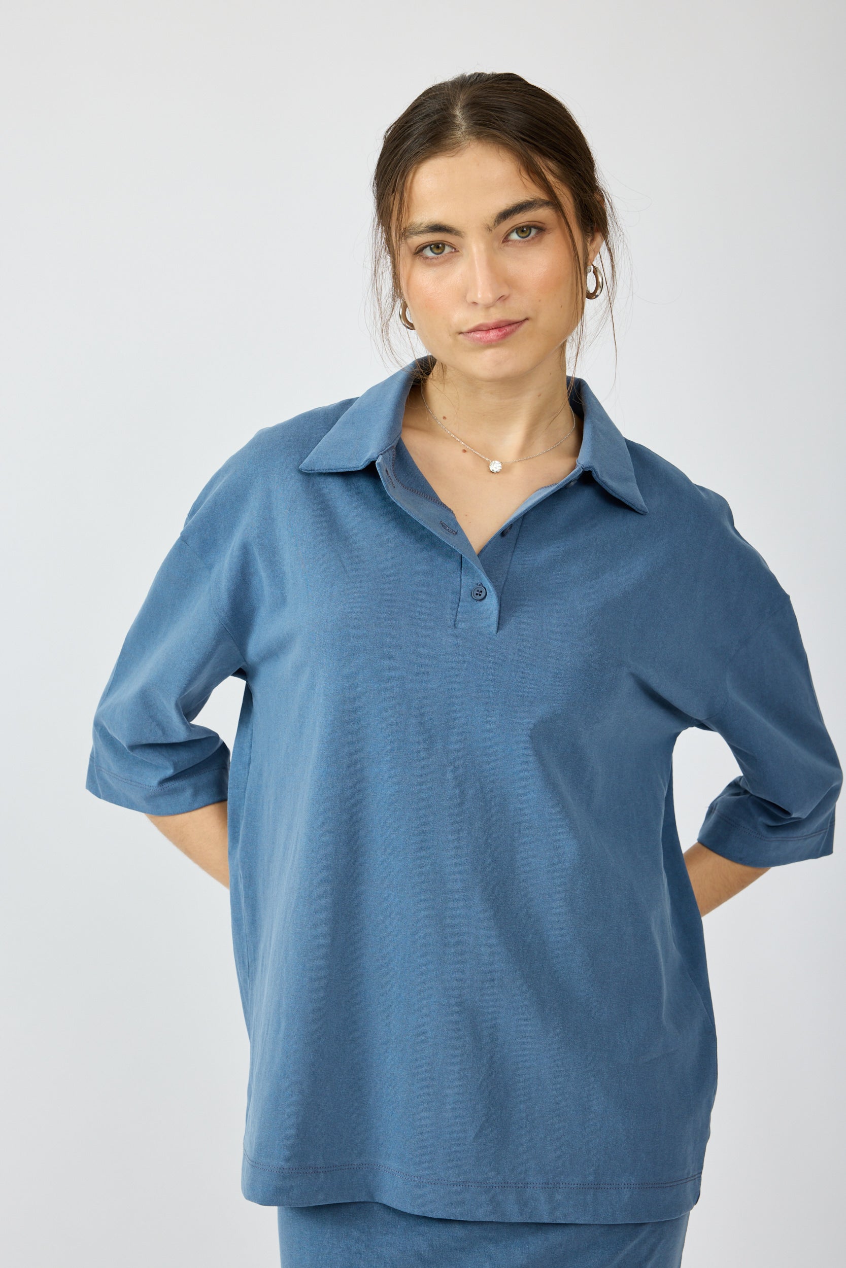 חולצת פולו פיגמנט שרוול 3/4