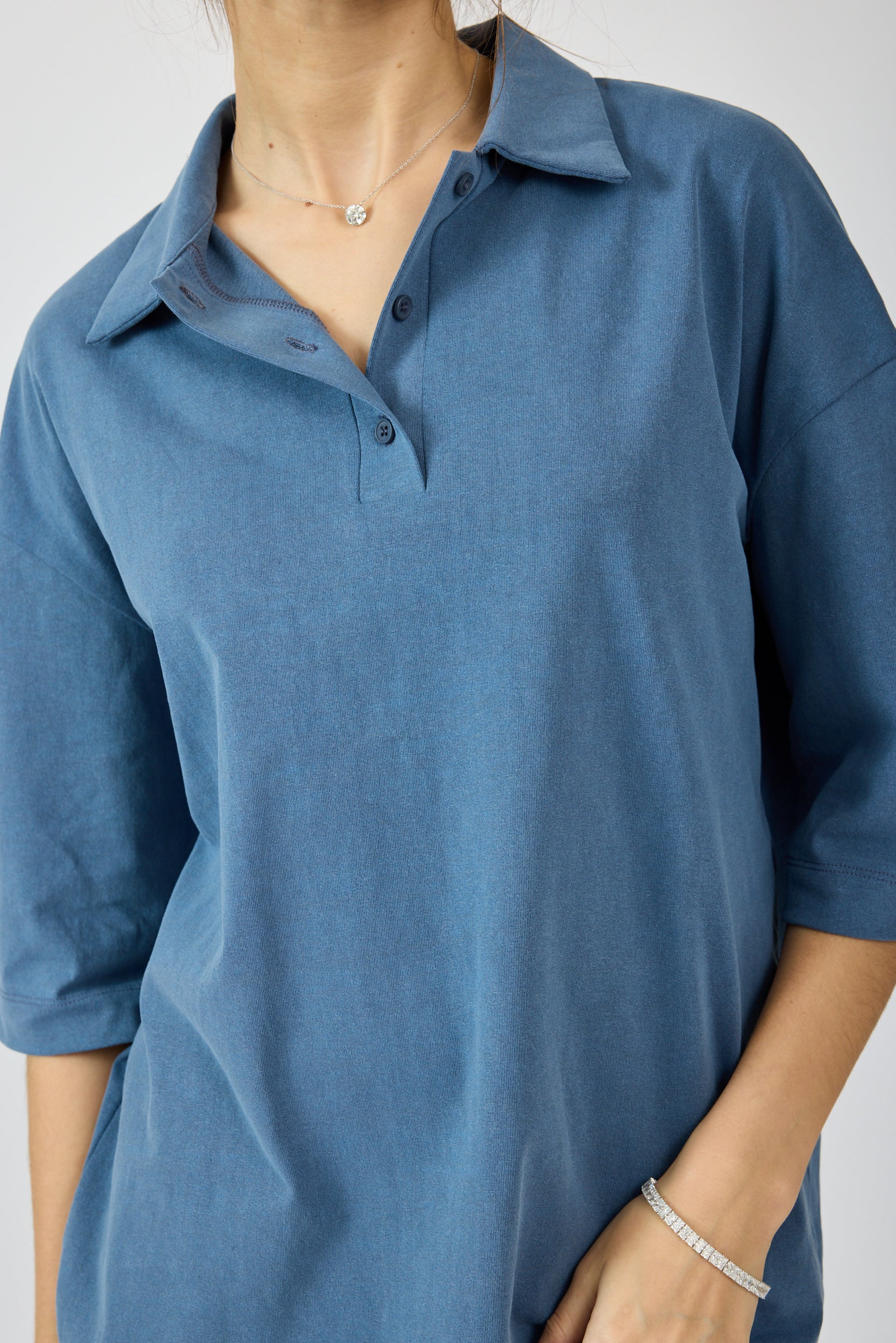 חולצת פולו פיגמנט שרוול 3/4