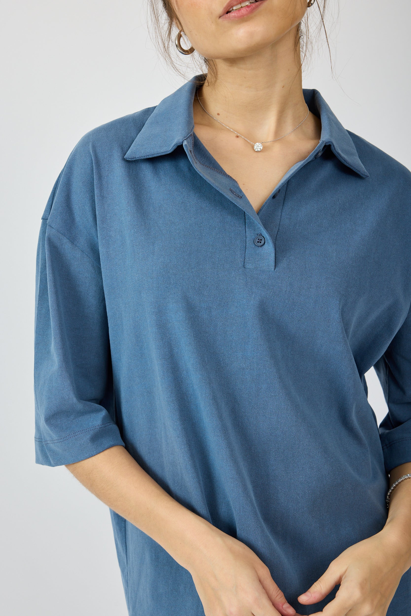 חולצת פולו פיגמנט שרוול 3/4