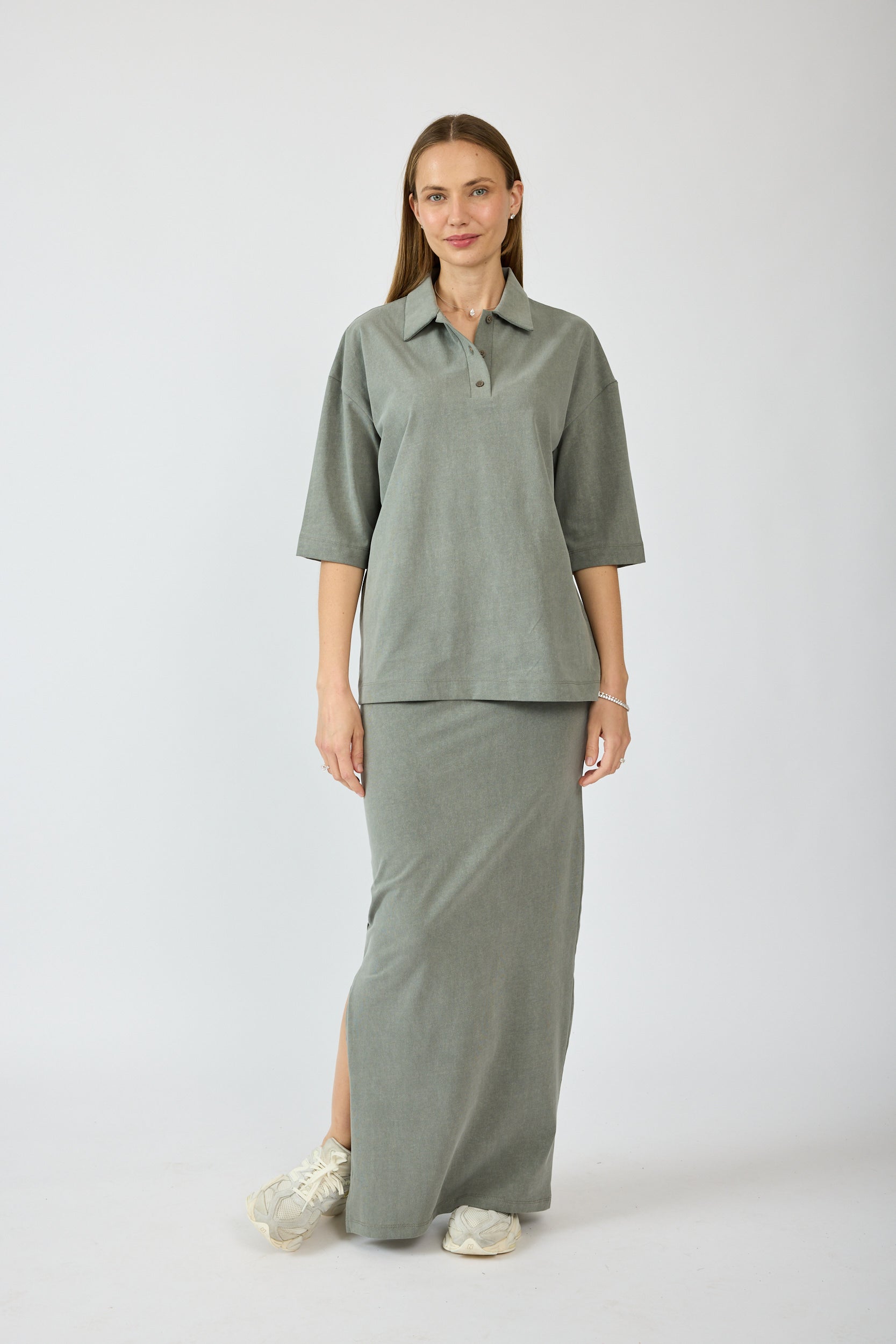 חולצת פולו פיגמנט שרוול 3/4