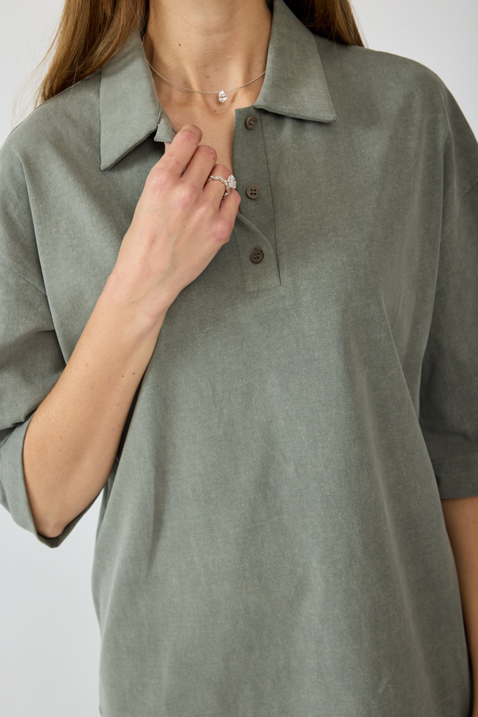 חולצת פולו פיגמנט שרוול 3/4