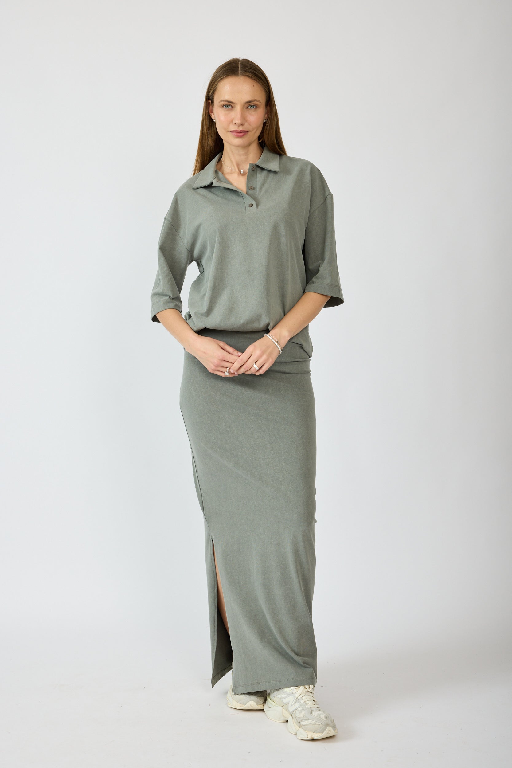 חולצת פולו פיגמנט שרוול 3/4