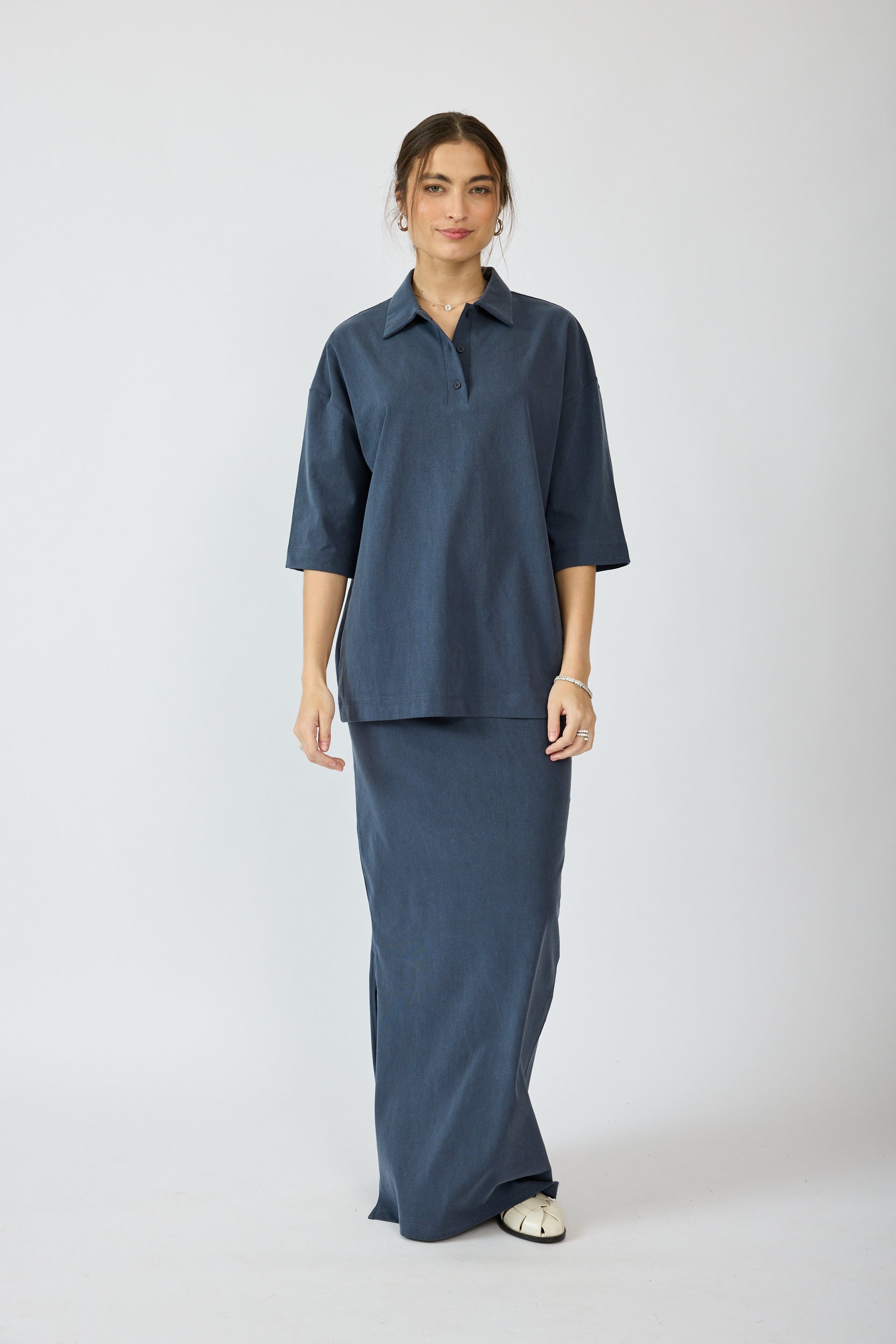 חולצת פולו פיגמנט שרוול 3/4