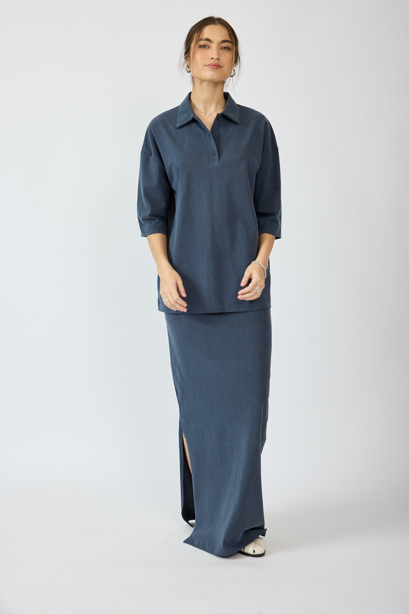 חולצת פולו פיגמנט שרוול 3/4