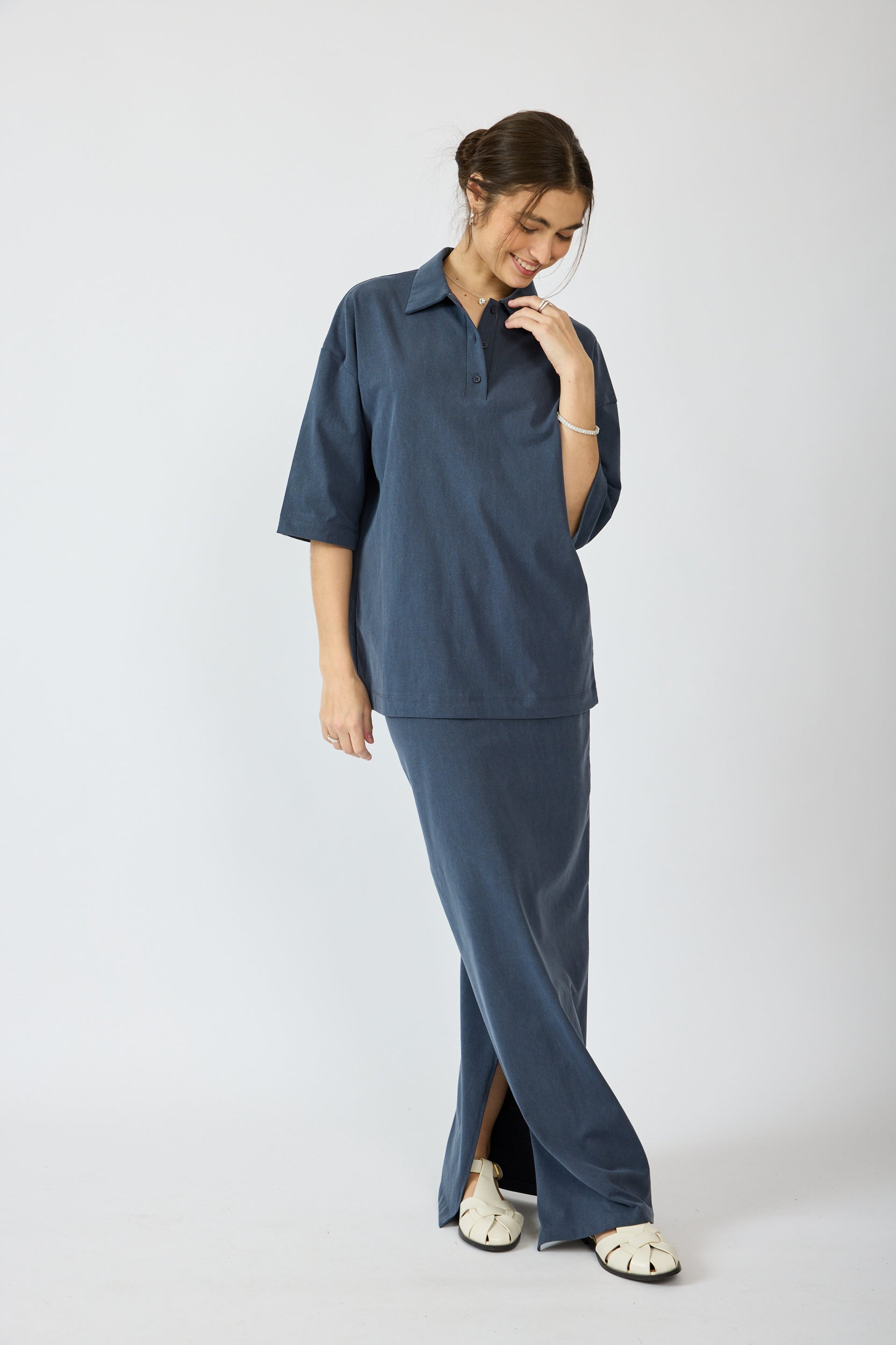 חצאית פיגמנט מקסי + שסע