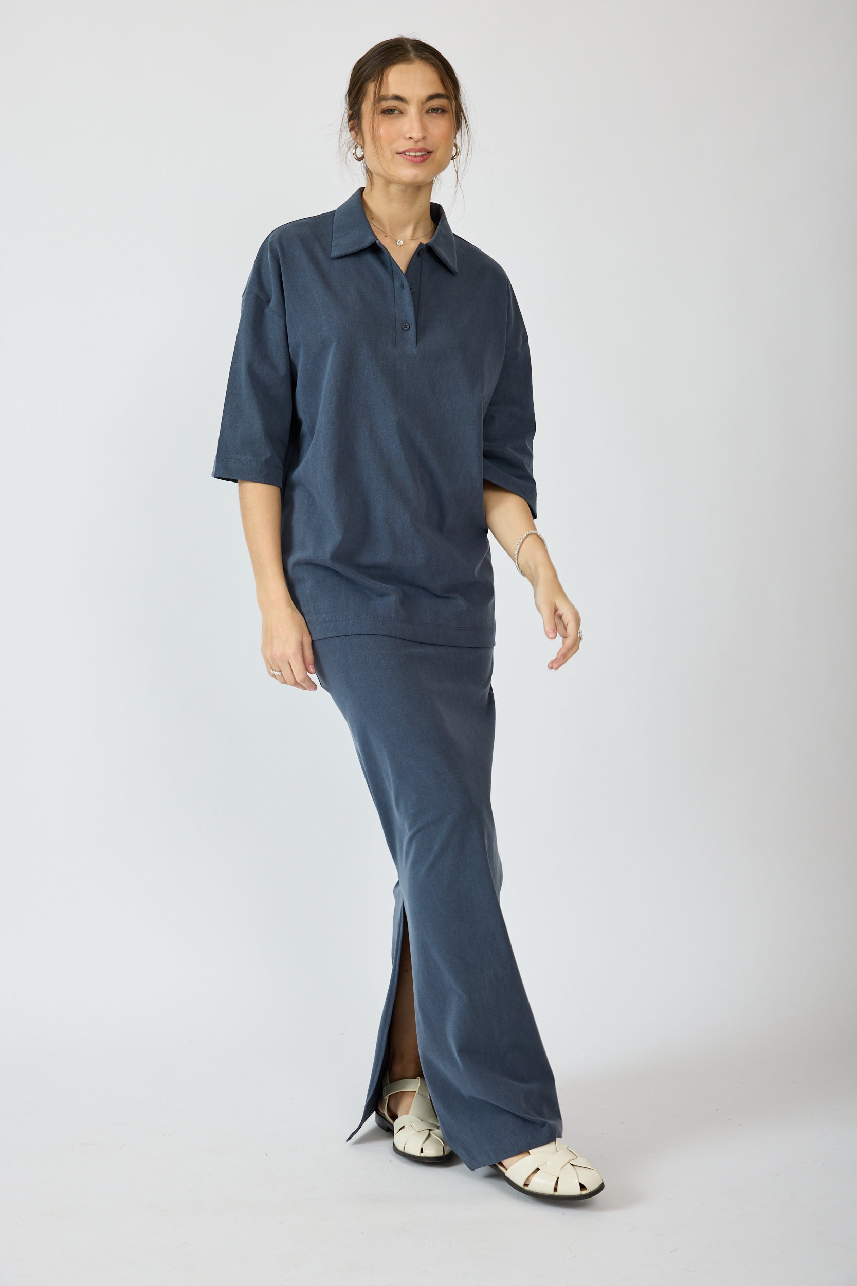 חולצת פולו פיגמנט שרוול 3/4