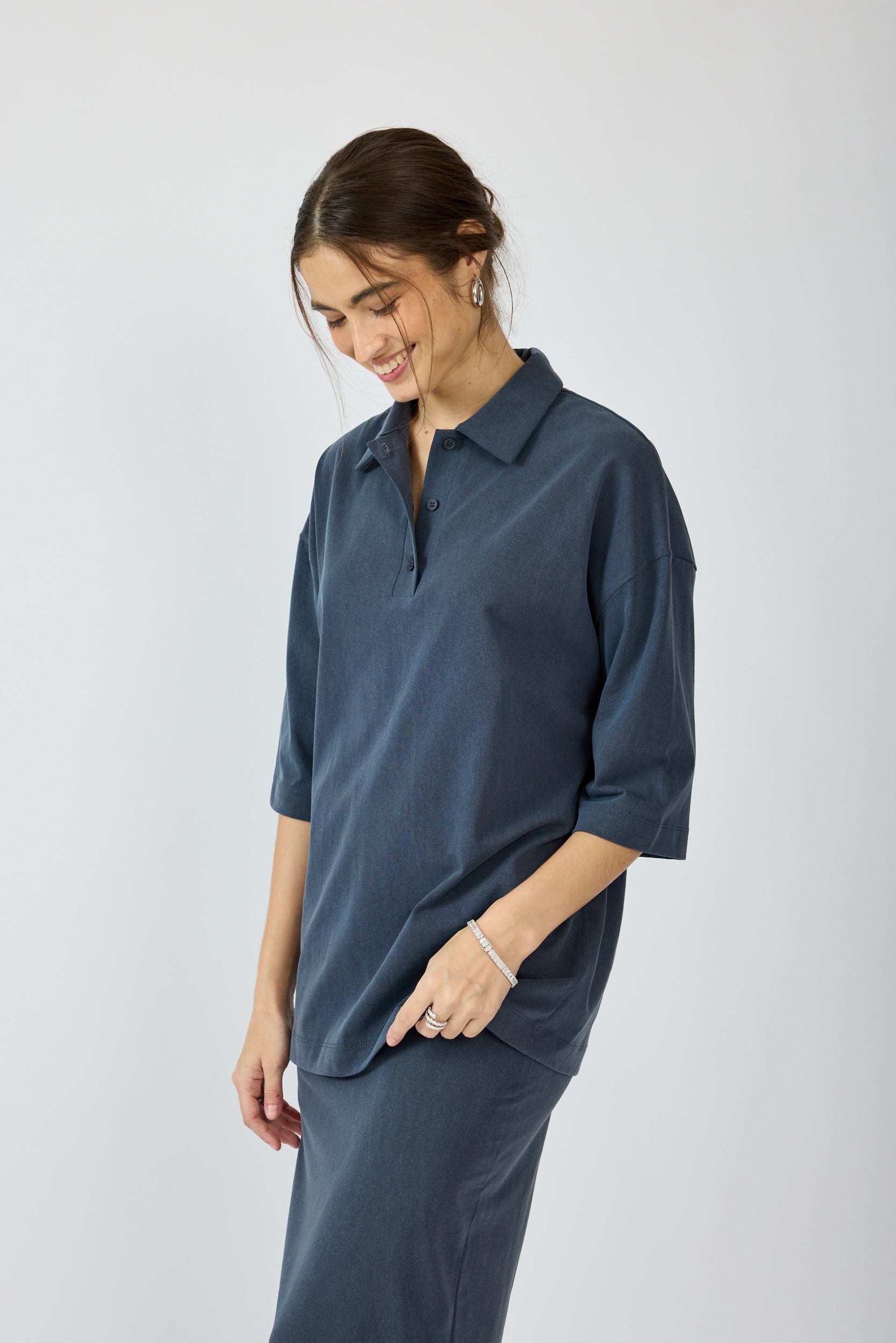 חולצת פולו פיגמנט שרוול 3/4