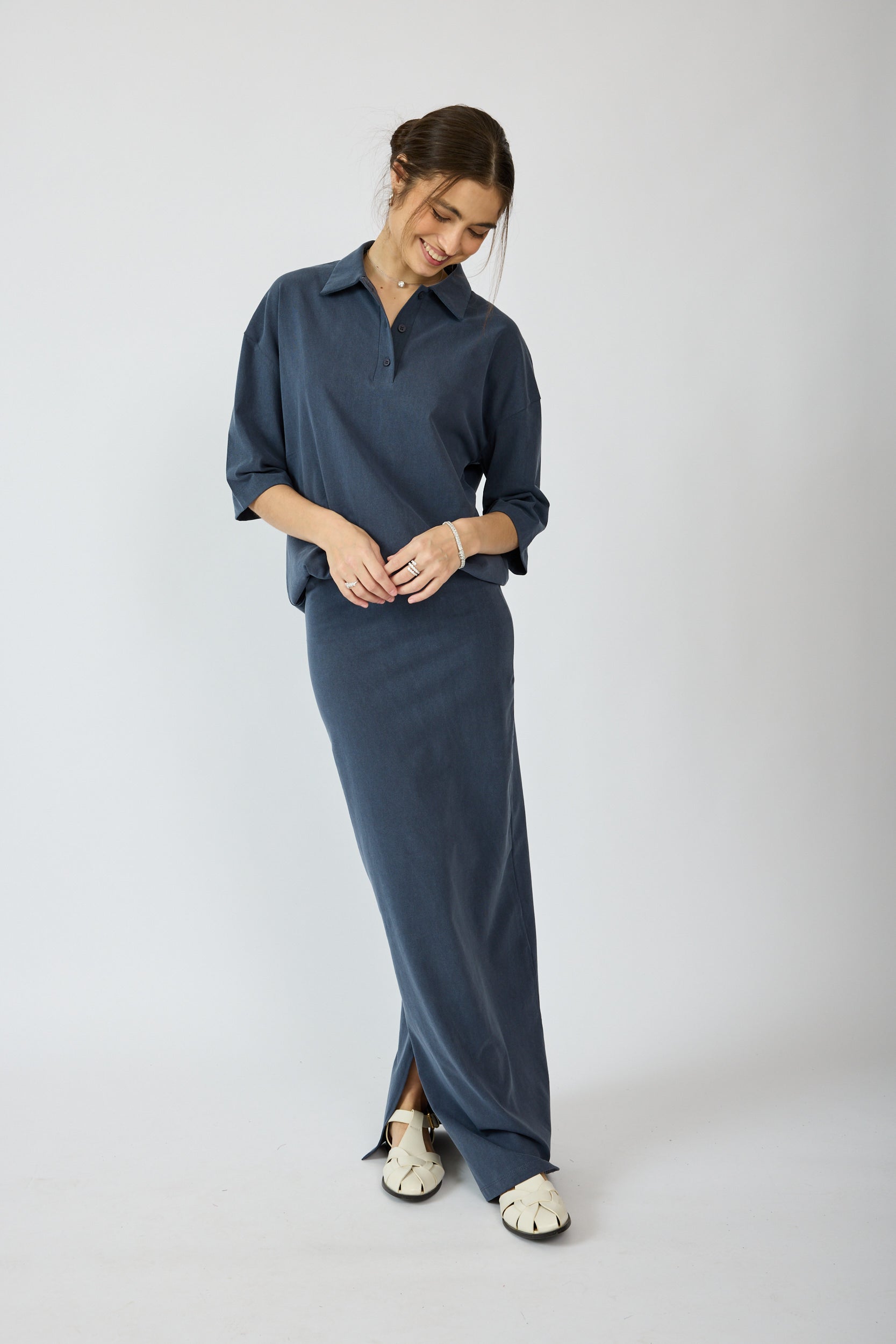 חולצת פולו פיגמנט שרוול 3/4