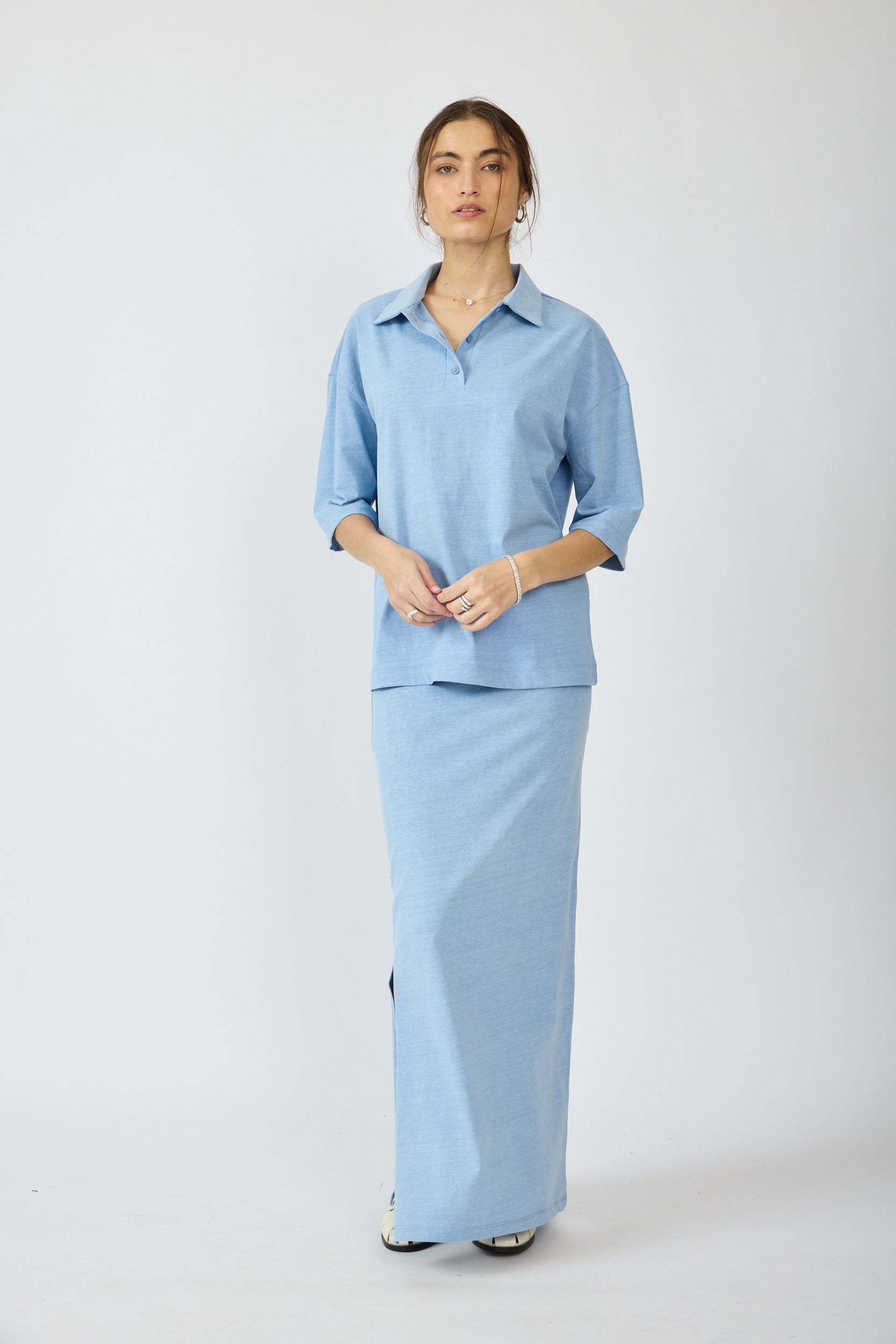 חולצת פולו פיגמנט שרוול 3/4